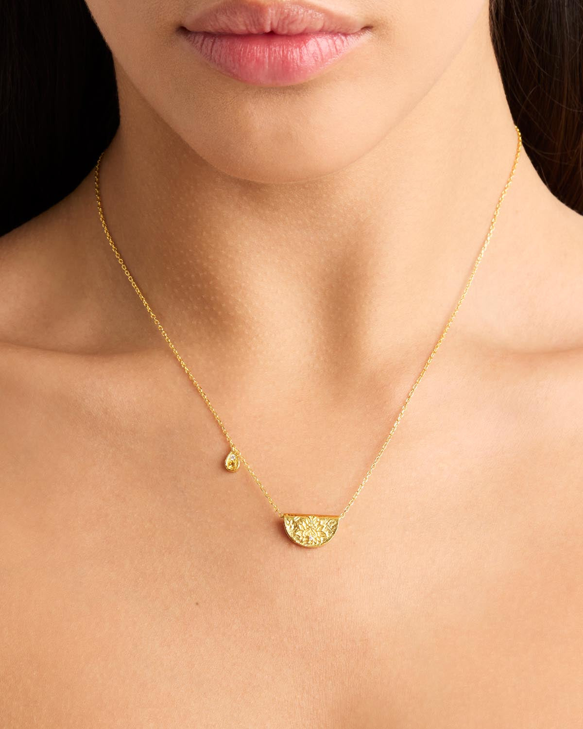 18K Gold Vermeil Lotus Birthstone Necklace - November Citrine Gemstone Jewelry for Women, Elegant Gift for Birthday, Anniversary & Special Occasions