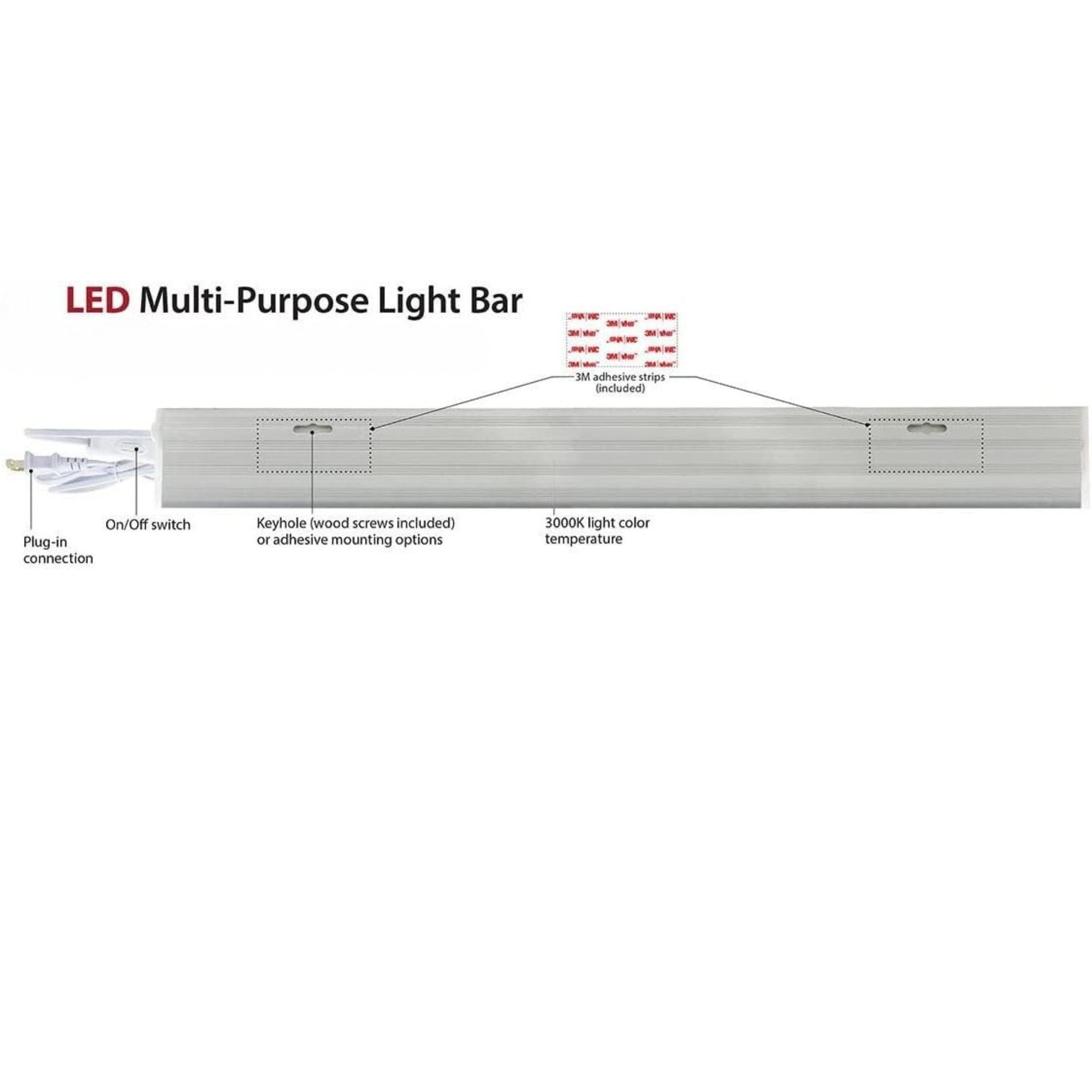24 Inch LED Under Cabinet Plug-in Light Bar - 1050 Lumens, 3000K Warm White, 120V AC - Perfect for Kitchen Countertops, Pantry Shelves & Workspace Lighting