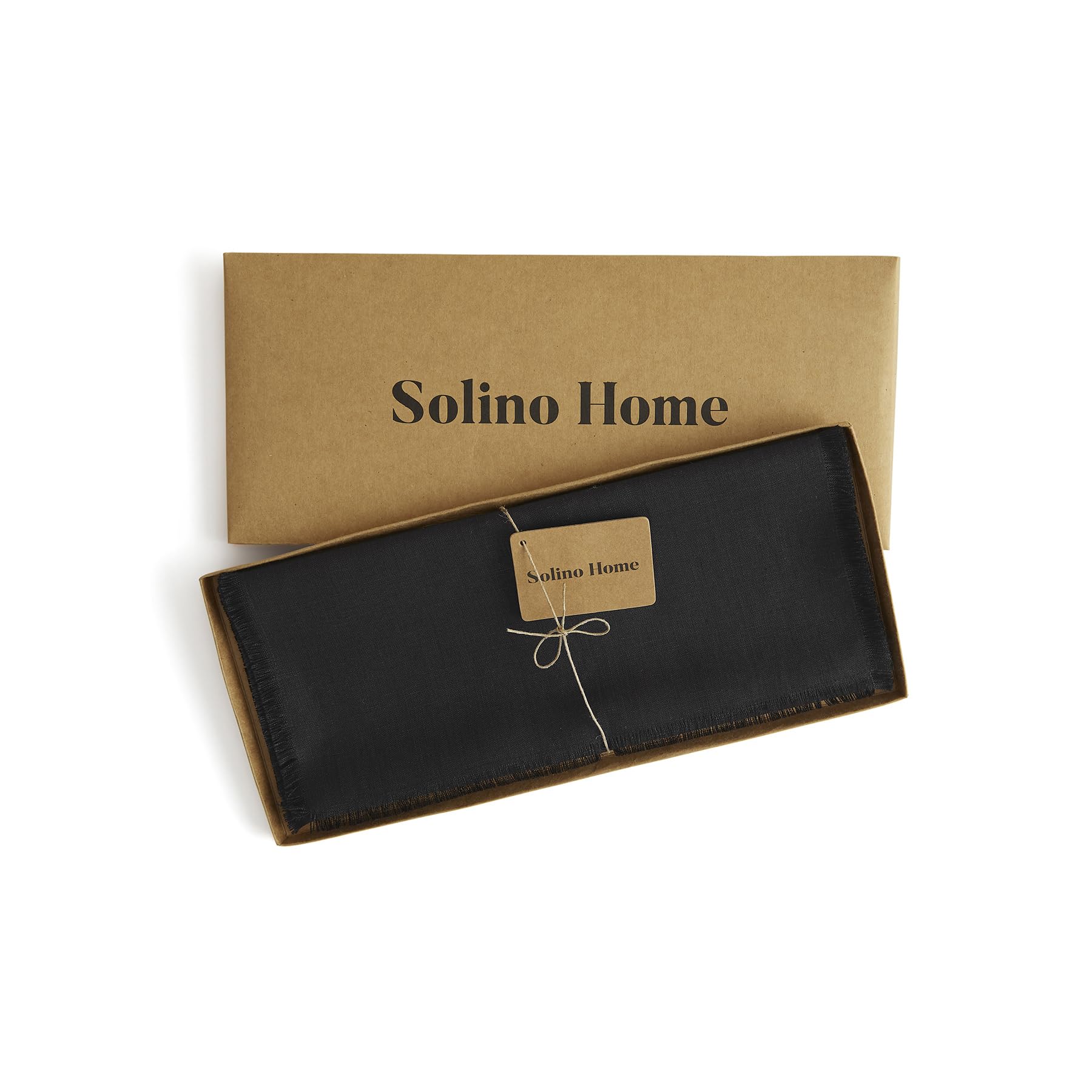 Solino Home 60 Inch Black Fringe Linen Table Runner - 100% Pure Linen Short Tablecloth 14x60 Inches for Coffee Tables & Dressers - Perfect for Spring Decor, Easter Dining & Farmhouse Style Home Decor