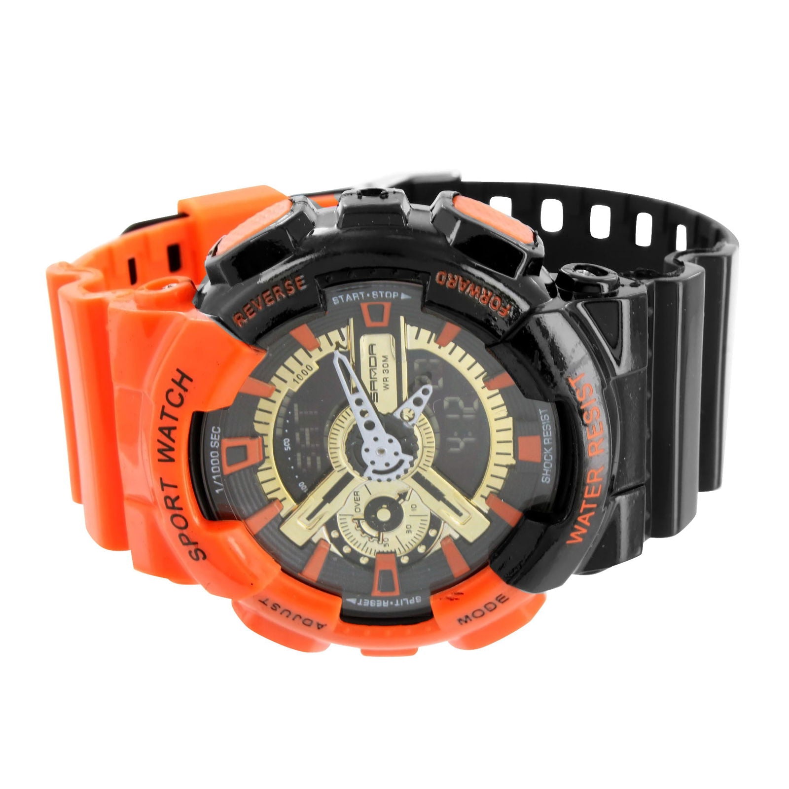 Shockproof Men's Watch - Orange & Black Analog Digital Alarm Watch for Outdoor, Sports & Casual Wear