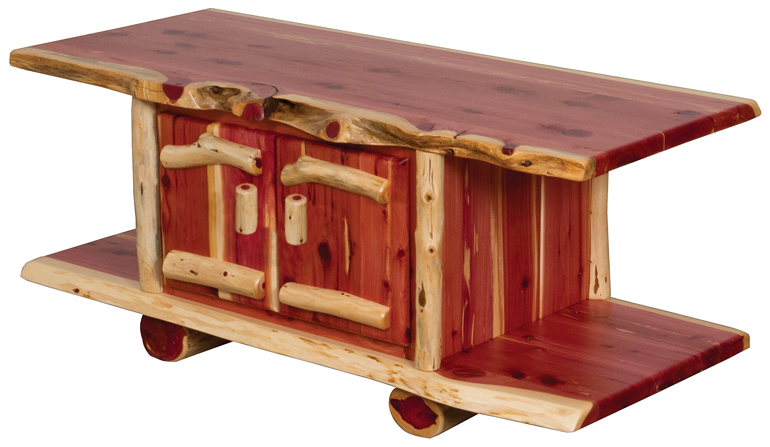 Rustic Red Cedar Log Coffee Table - Handcrafted Solid Wood Furniture for Living Room, Cabin & Outdoor Patio - Farmhouse & Lodge Decor