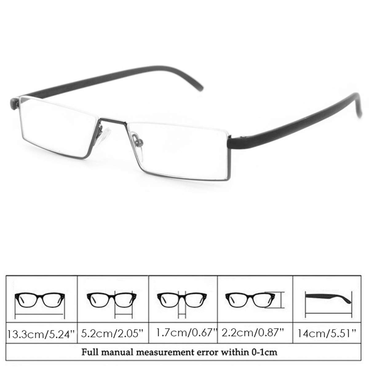 Half Frame Reading Glasses with Portable Case - Thin & Lightweight Readers for Women & Men (2 Pairs, +3.5 Magnification) - Perfect for Reading, Office Work & Travel
