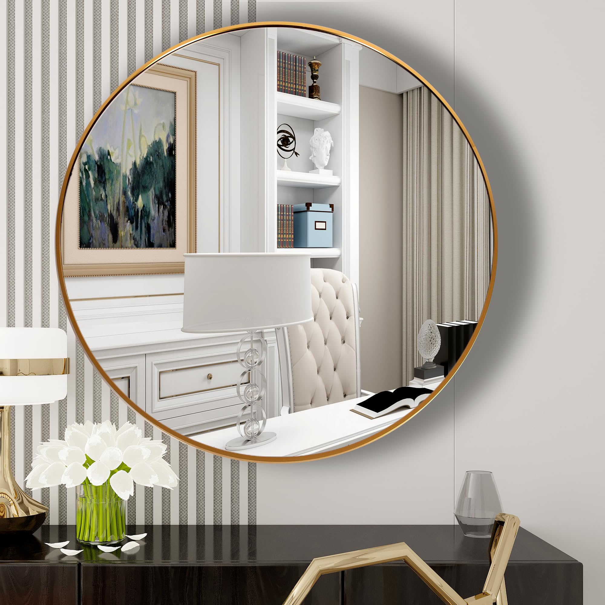 FANYUSHOW 19.6 Inch Gold Round Wall Mirror - Elegant Metal Frame Circle Mirror for Living Room, Bathroom, Entryway & Vanity | Modern Home Decor & Makeup Mirror