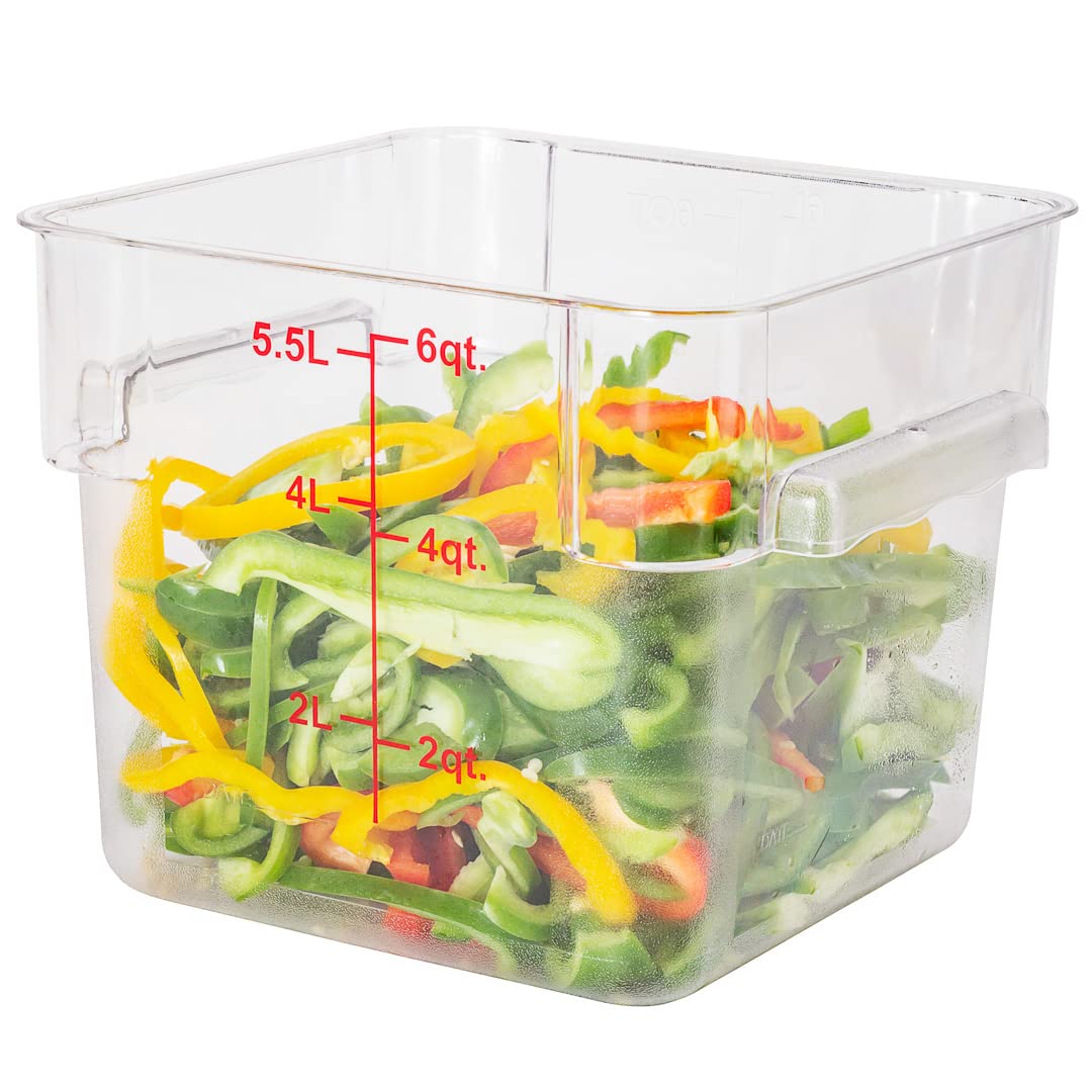 Met Lux 6 Quart Brine Bucket - Square Marinating Container with Volume Markers & Built-In Handle | Clear & Red Plastic Dough Rising Bucket | Freezer-Safe for Meat, Pickles & Bread Making | Perfect for Home Chefs & Meal Prep