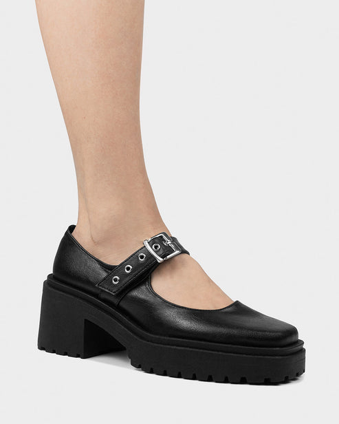 Bohema Black Grape Leather Mary Jane Shoes - Women's Square Toe Flats for Work, Office & Casual Wear