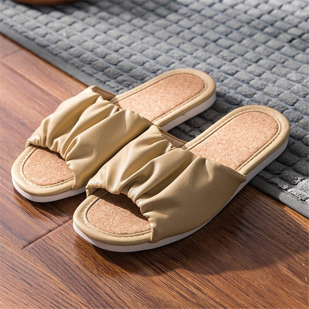 SKREOJF Women's Summer Pleated Thick Sole PU Leather Slippers - Comfortable Indoor House Shoes for Women (Color: C, Size 37/38) | Perfect for Home, Spa, and Relaxation