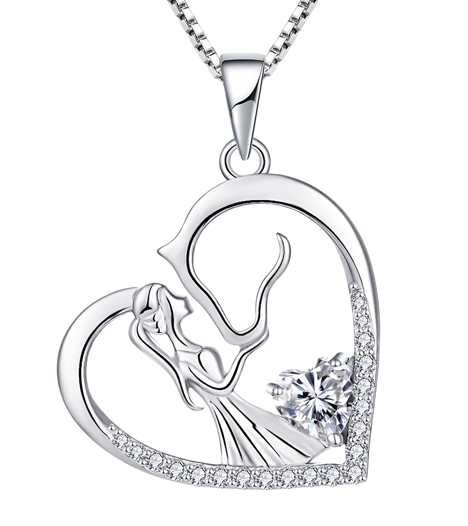 925 Sterling Silver Horse Necklace for Women - Heart Pendant with Birthstone, Animal Jewelry for Equestrian Lovers, Birthday Gift & Everyday Wear