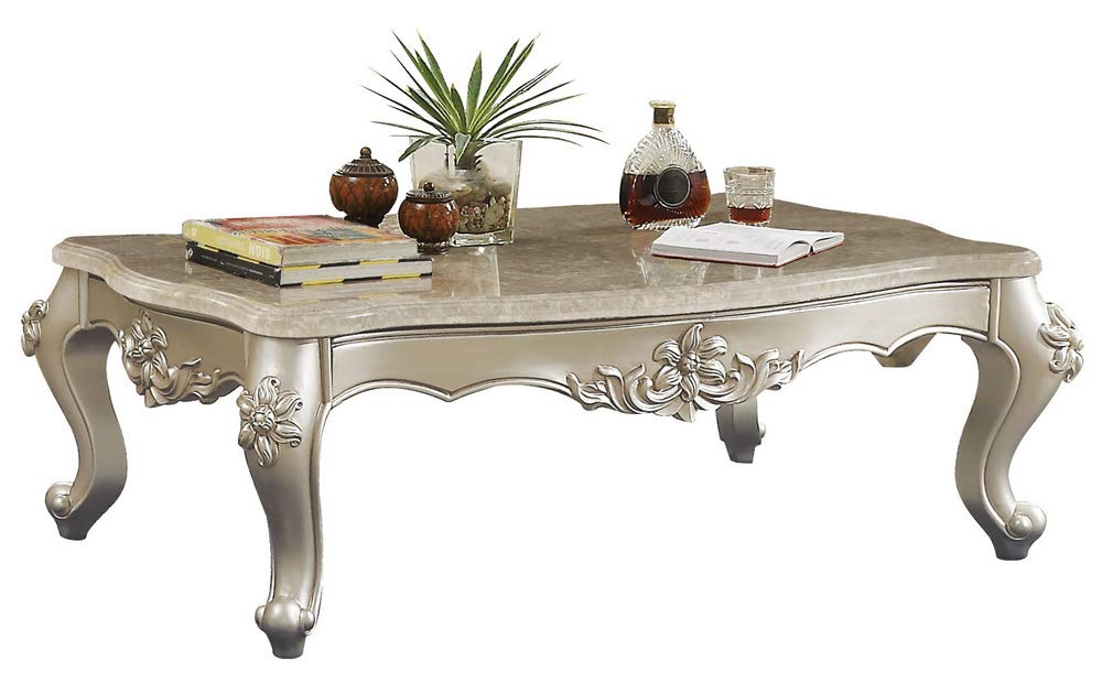 Acme Furniture Modern Coffee Table with Marble Top & Wooden Legs in Champagne Gold - Perfect for Living Room, Lounge & Office Decor