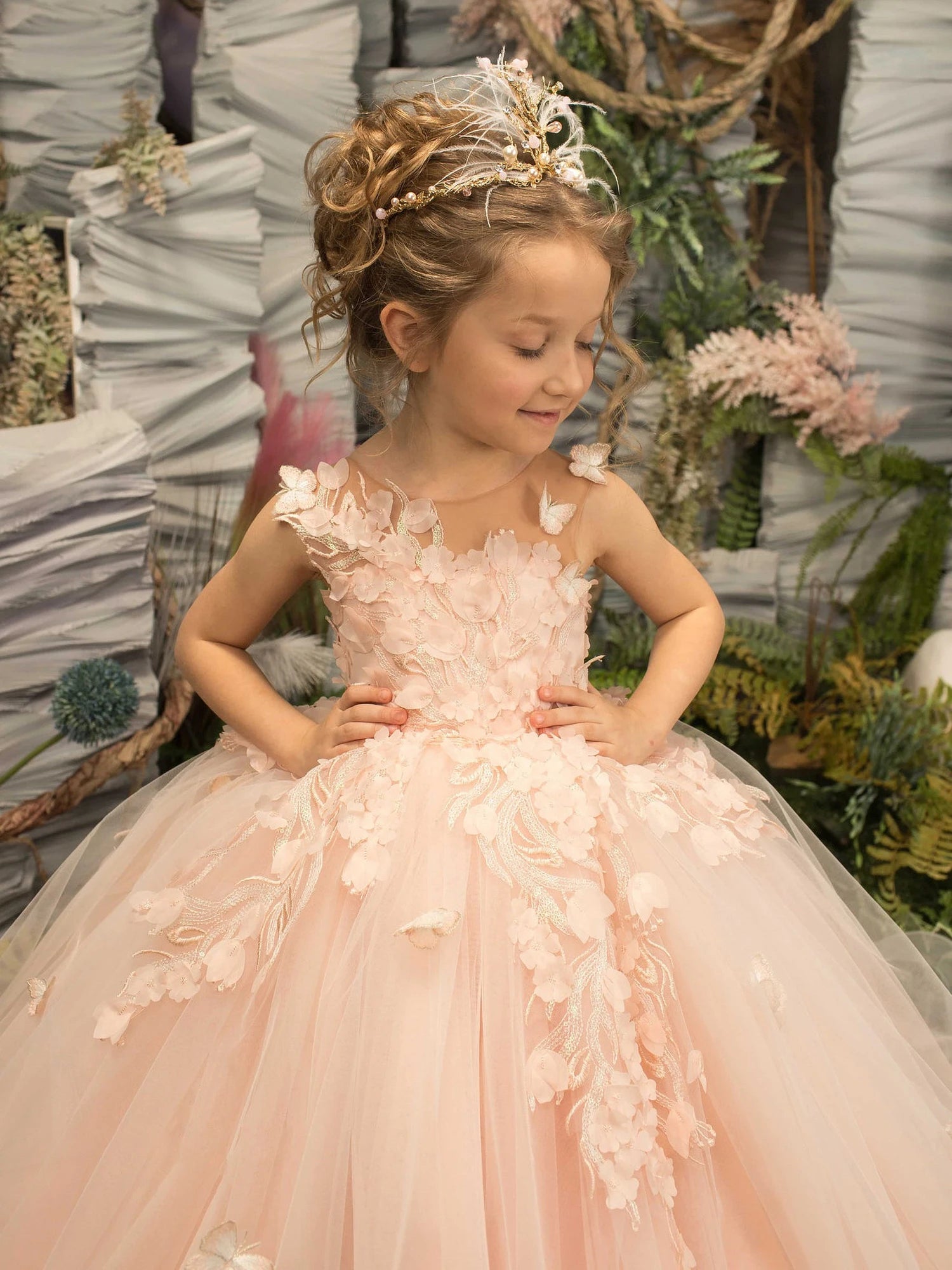 3D Floral Embroidery Fluffy Ball Girls Dress - Elegant Party Outfit for Toddler Girls, Birthday, Photo Shoot & Special Occasions