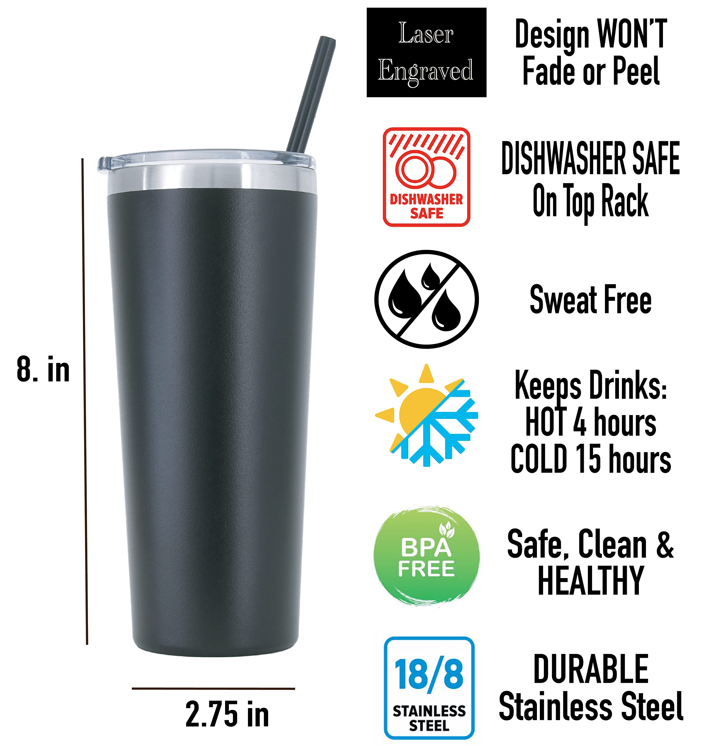 AVITO 22oz Personalized Cheer Tumbler with Lid & Straw - Custom Laser Engraved Insulated Cup - Perfect Cheerleader Gift for Mom, Coach & Team - Great for Practice, Games & Cheerleading Events