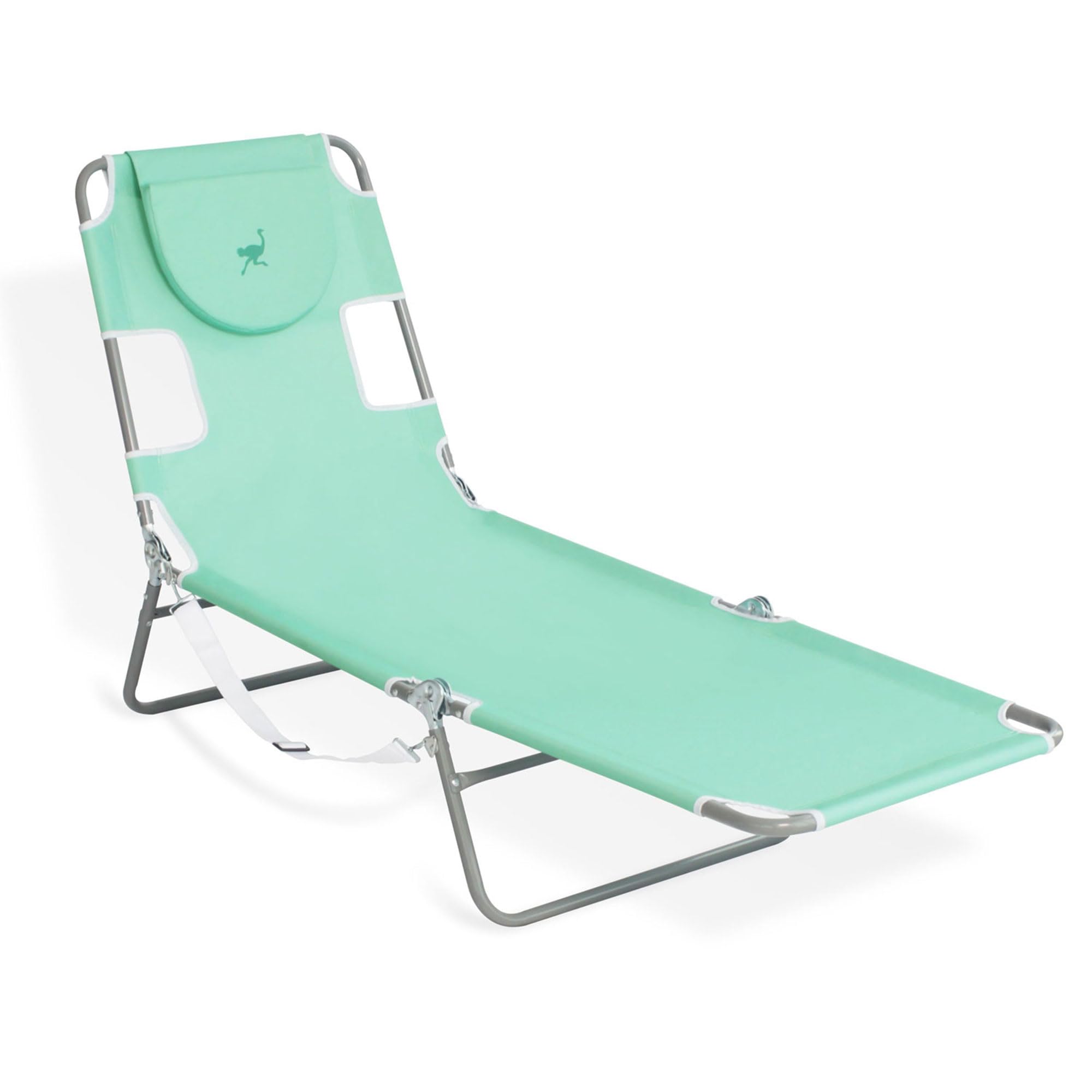 Premium 4-Position Reclining Ostrich Chaise Lounge - Portable Folding Outdoor Chair for Beach, Patio, Camping & Poolside Relaxation with Carrying Strap (Set of 4, Teal Blue) - Perfect for Sunbathing, Backyard Lounging & Vacation Getaways