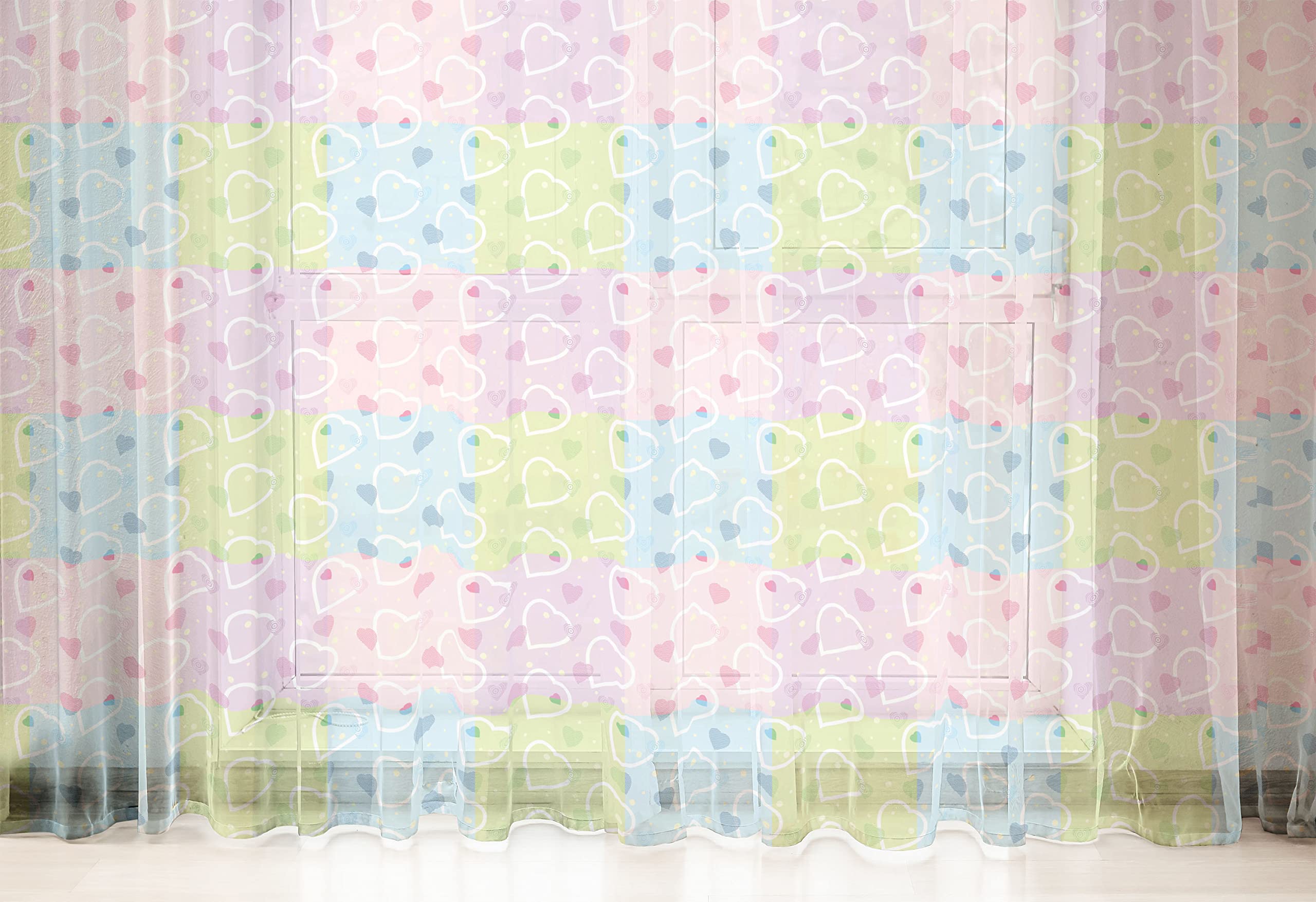 Ambesonne Valentine Tulle Curtains - Big Little Heart Motifs on Colorful Dotted Background, Romantic Love Theme Sheer Drapes with Rod Pocket, 2 Panels 108