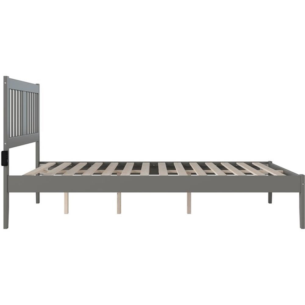 BOWERY HILL Gray Wooden Queen Size Spindle Bed Frame with USB Turbo Charger | Transitional Style Bedroom Furniture for Master Bedroom & Guest Room