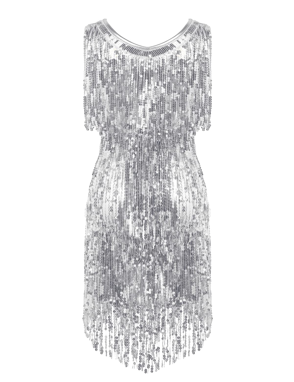 **Sparkly Sequin Ballroom Dance Dress for Women - Sexy V-Neck Latin Tassel Bodycon Dress for Salsa, Tango & Evening Parties**
