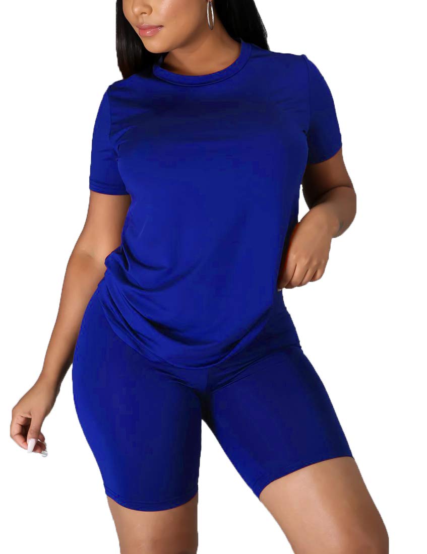 Kaximil Women's 2 Piece Outfit - Casual Short Sleeve T-Shirt & High Waist Biker Leggings Set | Trendy Clubwear, Lounge & Street Style Fashion