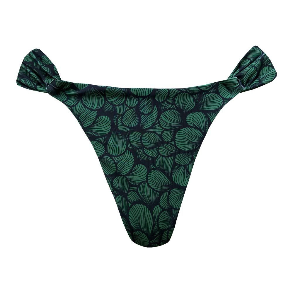 Brazilian Classic Side Scrunch Bikini Bottom - High Waisted Swimwear for Women, Green Waves Print, Comfortable & Sexy Beachwear for Pool Party & Vacation