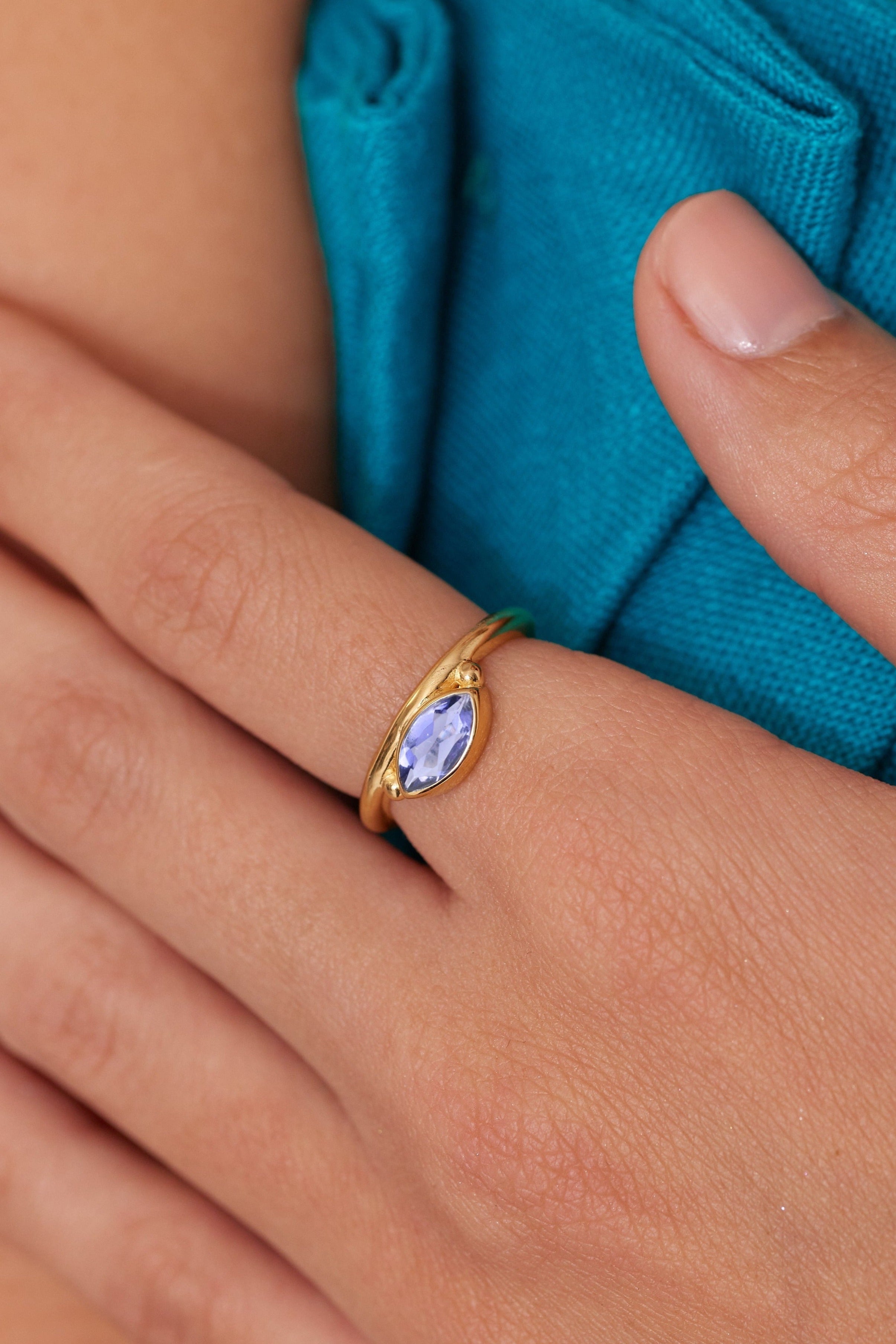 Nyra Marquise Iolite Gold Stacker Ring - Elegant Stackable Jewelry for Women - Perfect for Layering & Everyday Wear