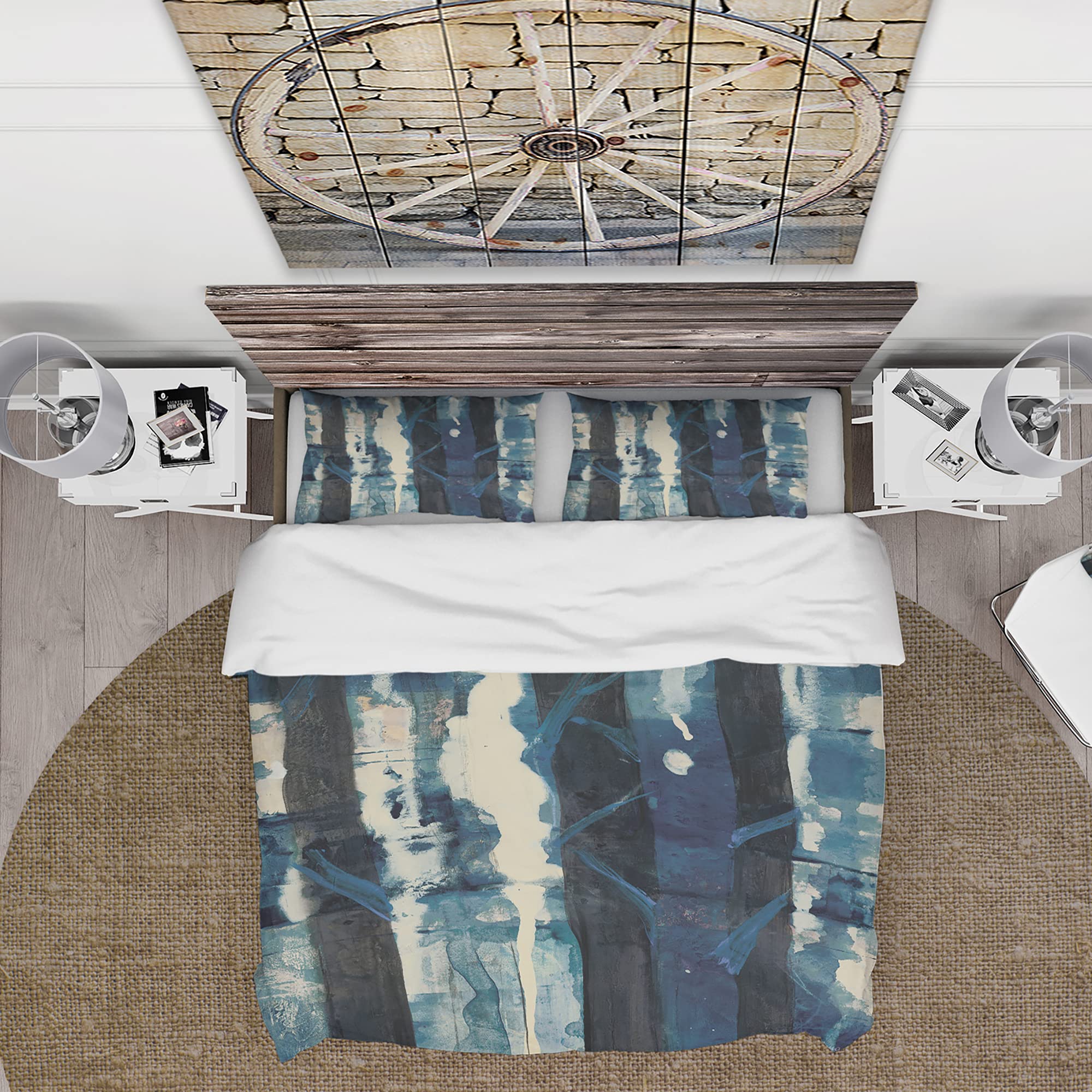 DesignQ Deep Woods II Indigo Traditional Queen Duvet Cover Set - 3 Piece Blue Country Charm Bedding for All Seasons | Perfect for Cozy Cabin Retreats & Farmhouse Style Bedrooms
