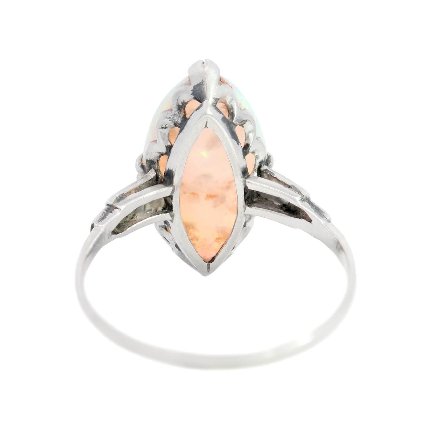 Exquisite Edwardian Platinum Marquise Cut Opal Ring - Vintage Inspired Jewelry for Weddings, Anniversaries & Special Occasions