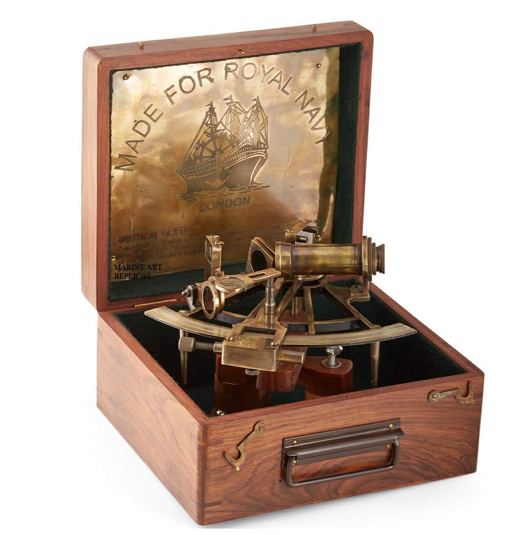 8-Inch Antique Marine Captain Sextant with Wooden Box - Nautical Navigation Instrument for Collectors & Sailors, Perfect for Vintage Decor & Maritime History Enthusiasts