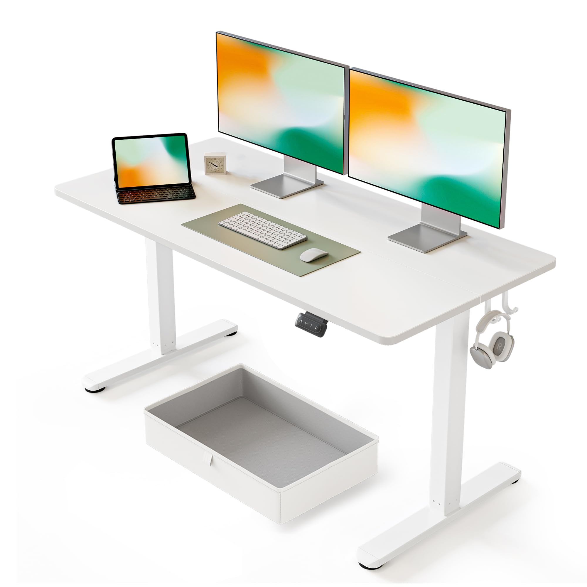 FEZIBO 63 x 24 Inches Electric Standing Desk with Drawer - Adjustable Height Ergonomic Computer Desk with Storage for Home Office - Perfect for Remote Work, Gaming & Study (White)
