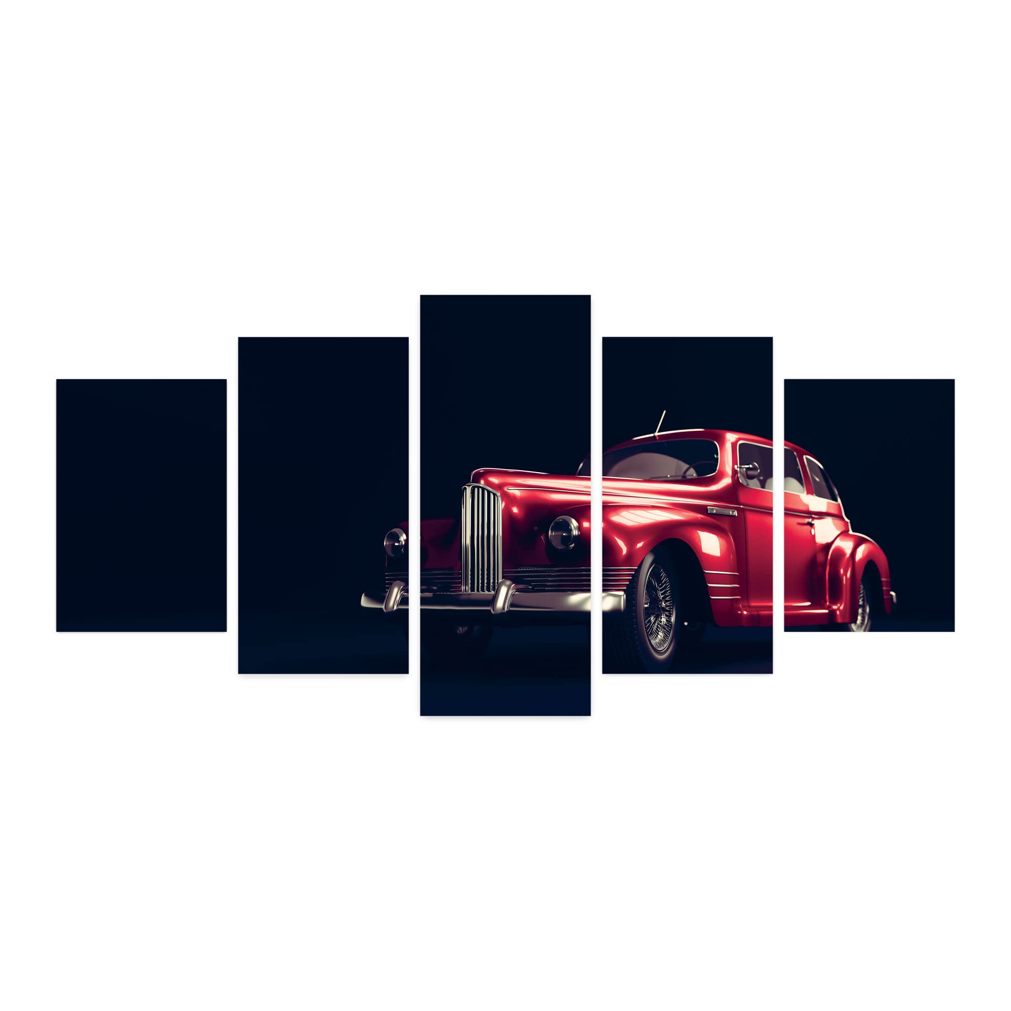 Ambesonne Vintage Car 5-Panel Acrylic Glass Wall Art - Classic Retro Automobile Design in Dark Night Blue & Ruby - 60