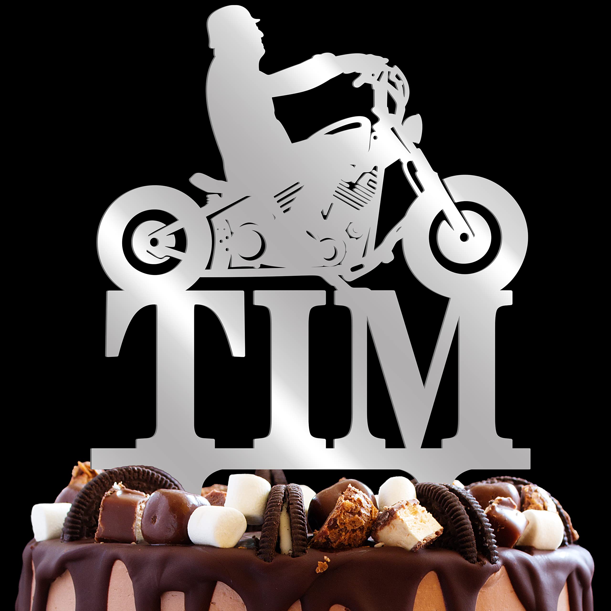 Custom HD Biker Silhouette Chopper Motorcycle Cake Topper - Personalized Birthday Cake Decor for Men - Perfect for Biker-Themed Parties, Motorcycle Enthusiast Celebrations & Anniversary Cakes
