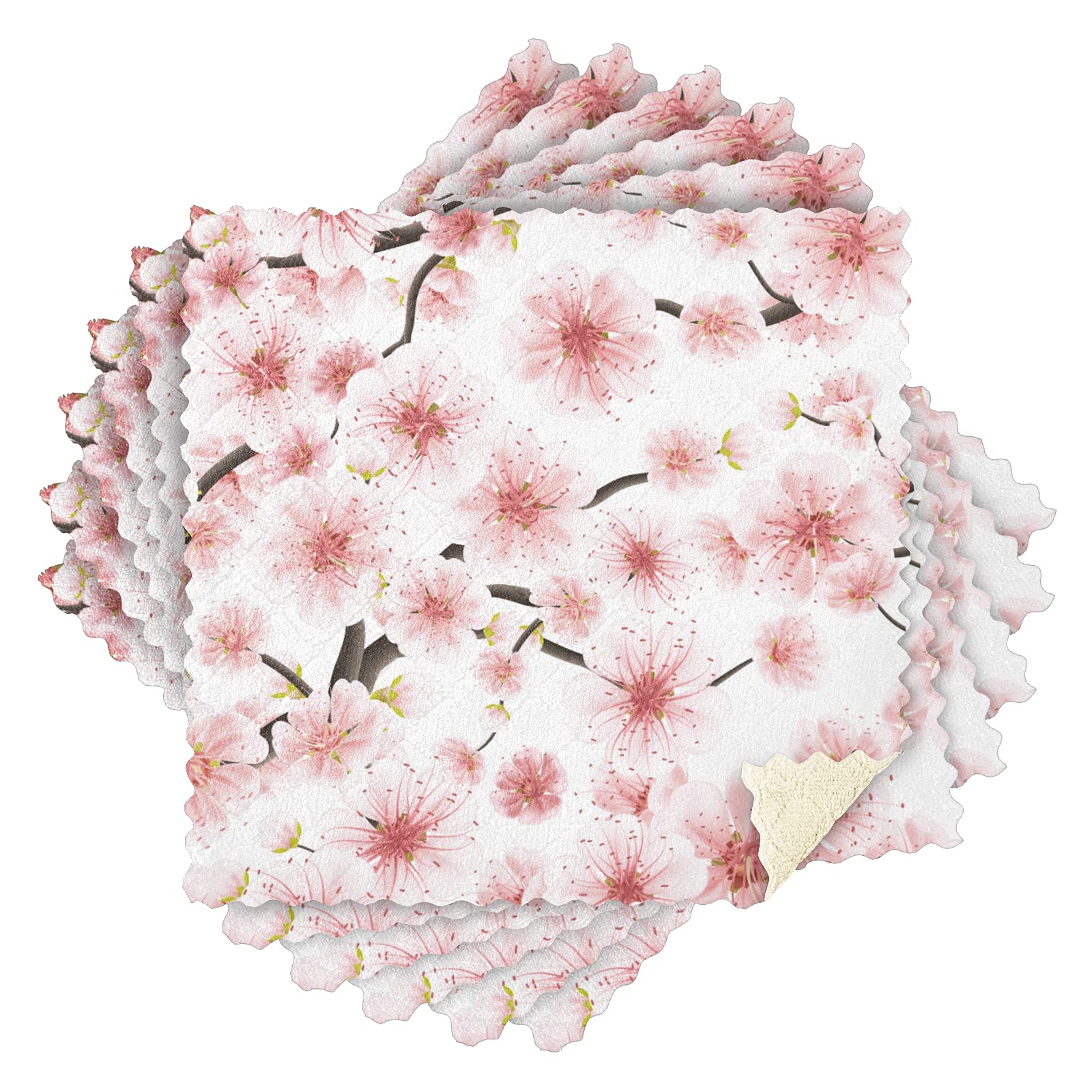 FULUHUAPIN 6-Pack Cherry Blossom Kitchen Towels Set - Absorbent Dish Cloths & Hand Towels for Bathroom, Kitchen, Bar - Perfect for Halloween, Christmas, Thanksgiving Decor & Daily Use