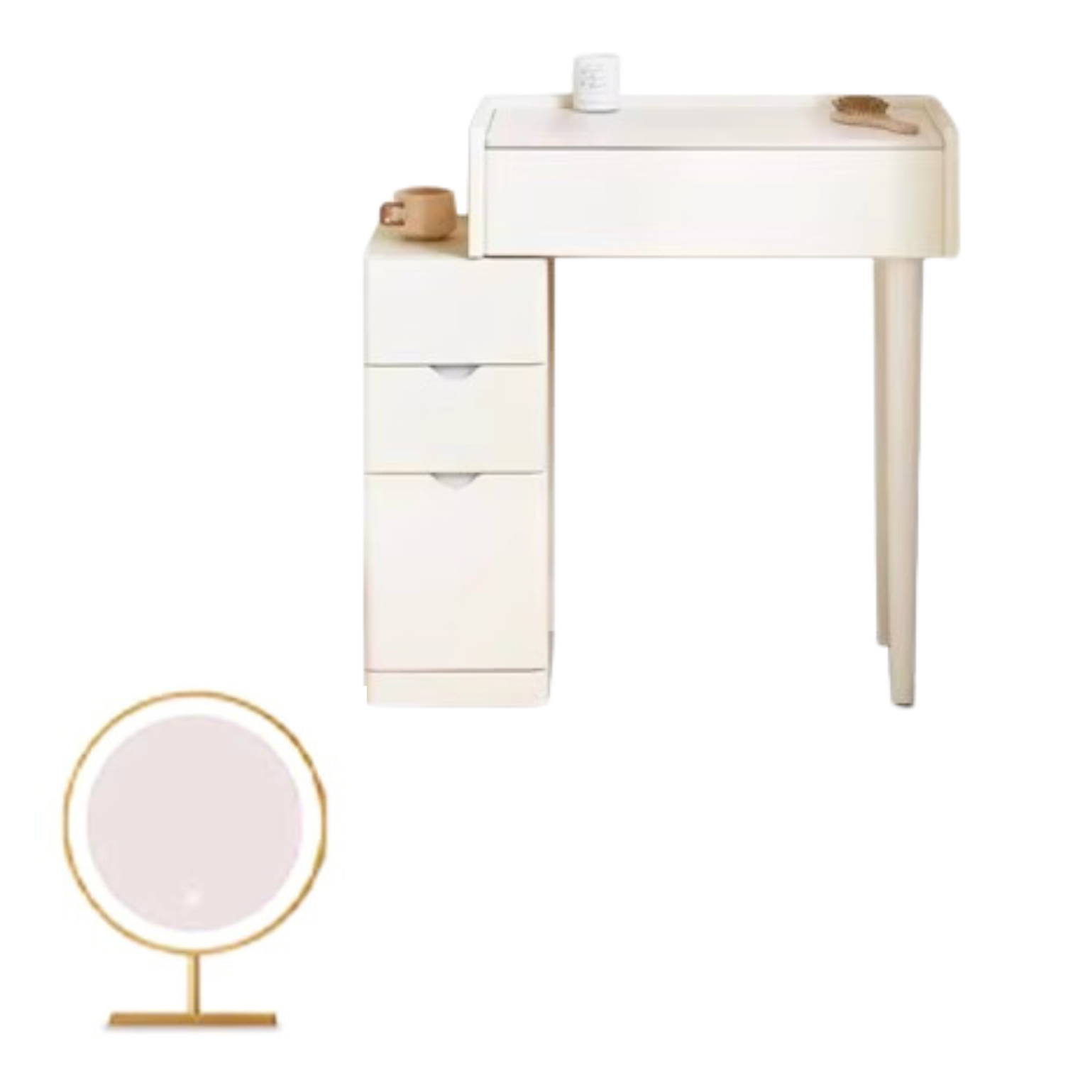 Pine Solid Wood Vanity Table with Mirror - Cream Shabby Chic Style for Bedroom & Dressing Room Makeup Organization