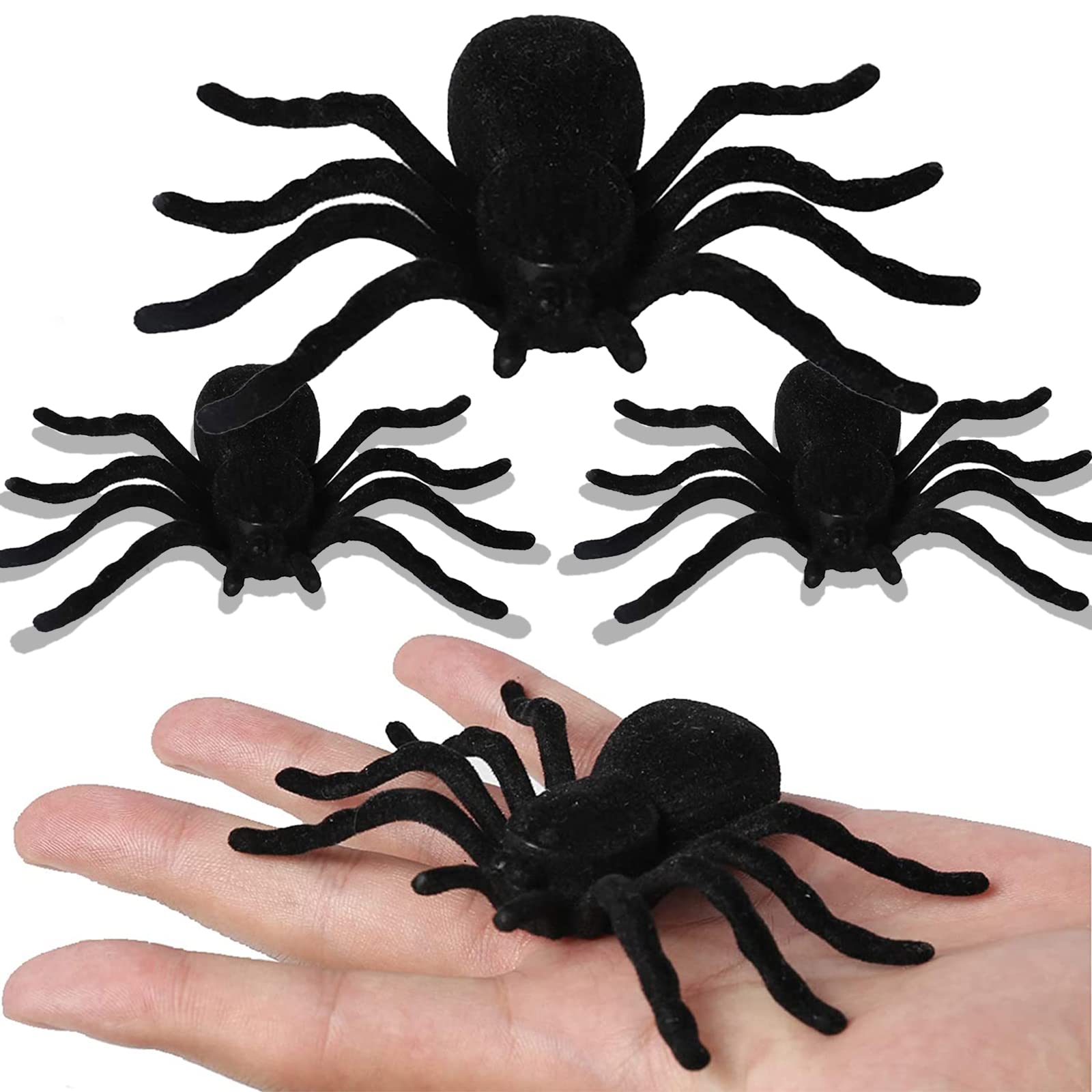 4PCS Realistic Halloween Fake Spiders Decor - Scary Outdoor & Indoor Yard Party Decorations for Adults, 3D Plastic Prank Toys & Spooky Supplies - Perfect for Halloween Party, Haunted House & Trick or Treat Decor