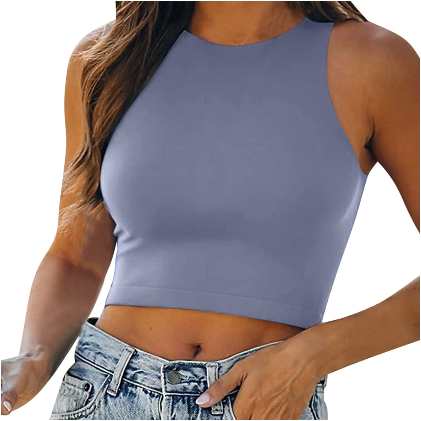 Plus Size Racerback Crop Tank Tops - Women's Slim Workout Tees for Summer & Gym