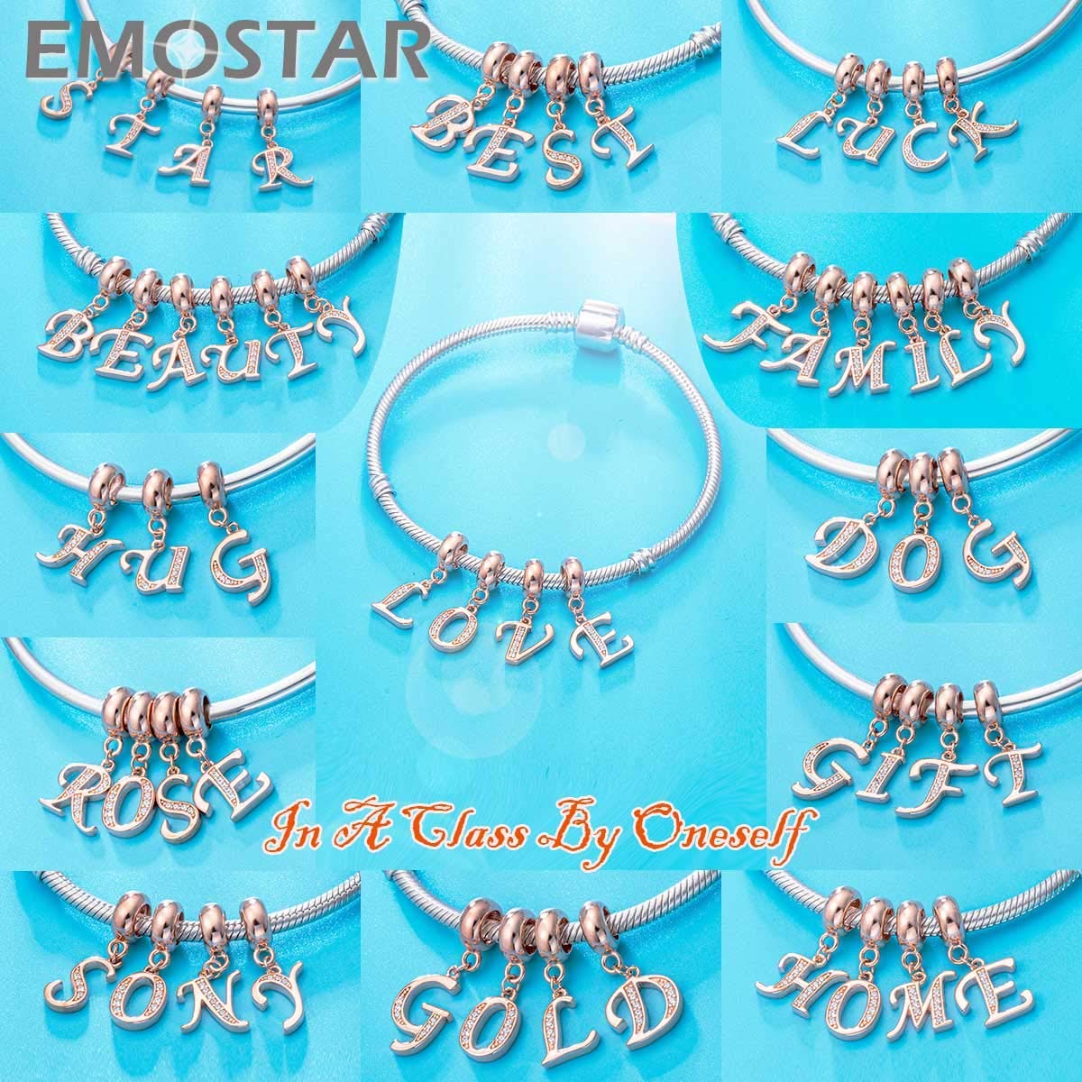 EMOSTAR 925 Sterling Silver Rose Gold Pendant Charms Set - DIY Bracelet, Princess Tiara Crown & Letter A Charms for Jewelry Making | Perfect Birthday, Christmas Gifts for Daughter, Women & Girls | Great for Parties, Weddings & Special Occasions