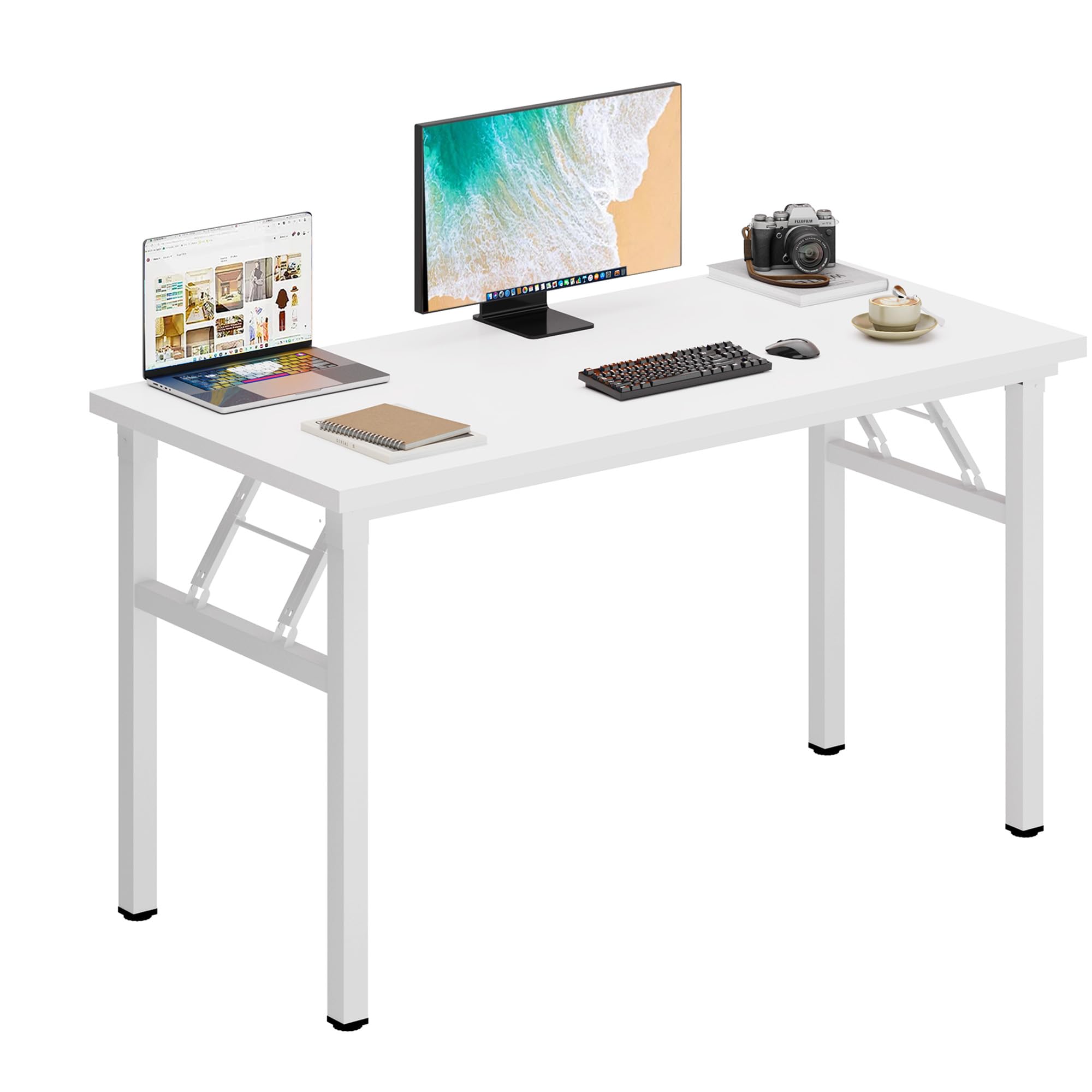 DlandHome 47-inch Folding Computer Desk - Portable Workstation for Home Office, Study, Conference & Activities - Sturdy White Fully Assembled Table (Model DND-ND5-120WW) | Perfect for Small Spaces, Dorm Rooms & Multi-Purpose Use