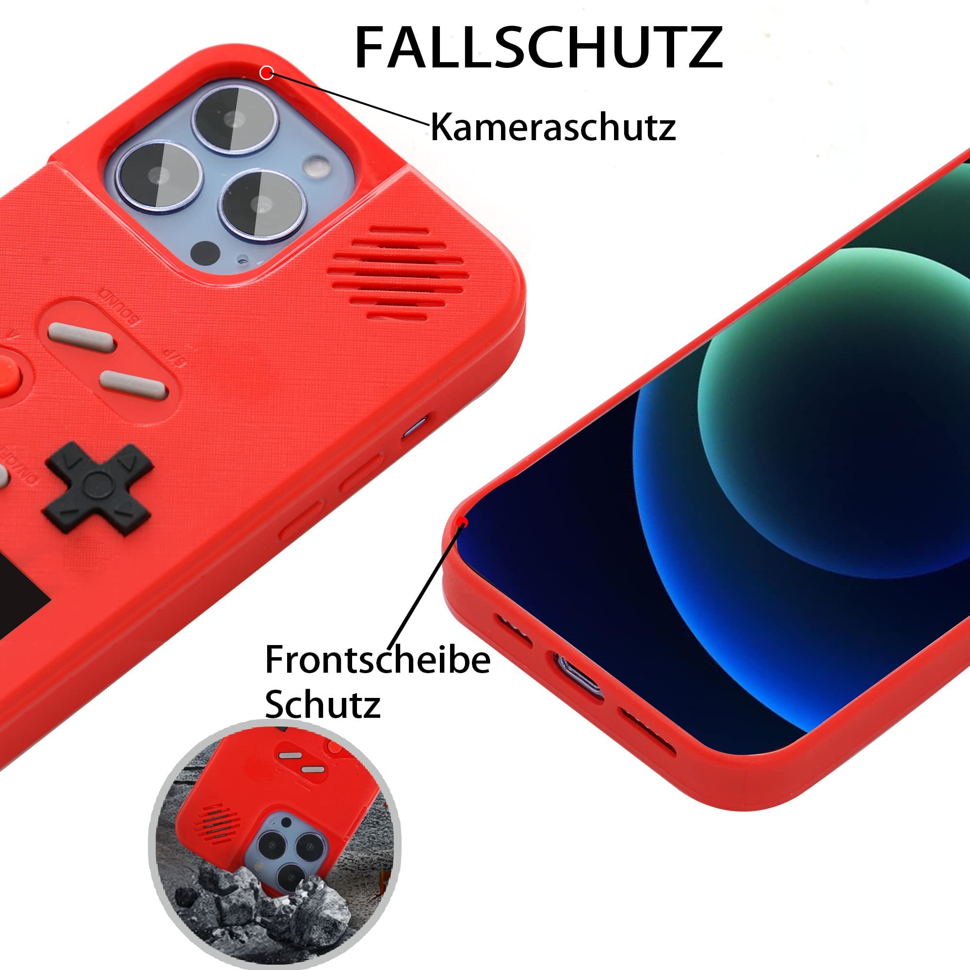 Retro Gameboy Case for iPhone 13/13 Pro - 168 Classic Games with Color Display, Anti-Scratch Shockproof Phone Cover (Red) - Perfect for Gaming Enthusiasts & Nostalgic Entertainment On-The-Go
