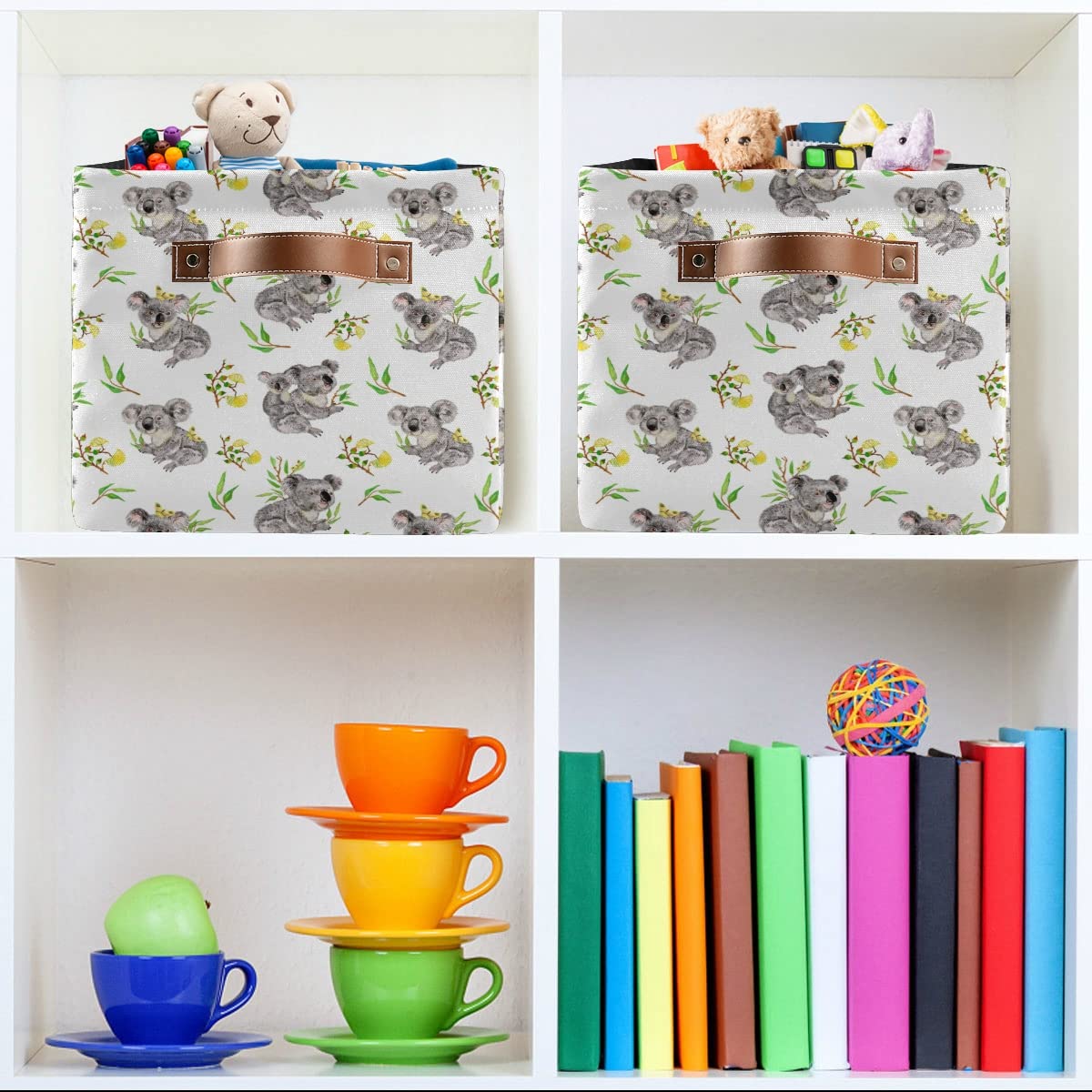 Foldable Fabric Storage Bins with Koala & Flower Design - Large Capacity Closet Organizers with Reinforced Handles (2-Pack) | Perfect for Bedroom, Closet, Nursery & Office Organization