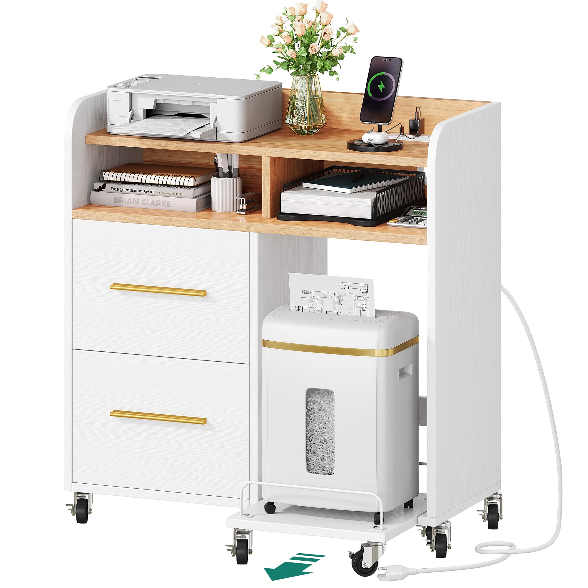 YITAHOME 2-Drawer Lateral File Cabinet with USB Charging Station & Open Storage Shelf - Home Office Printer Stand, White - Perfect for Organizing Documents & Charging Devices in Small Spaces