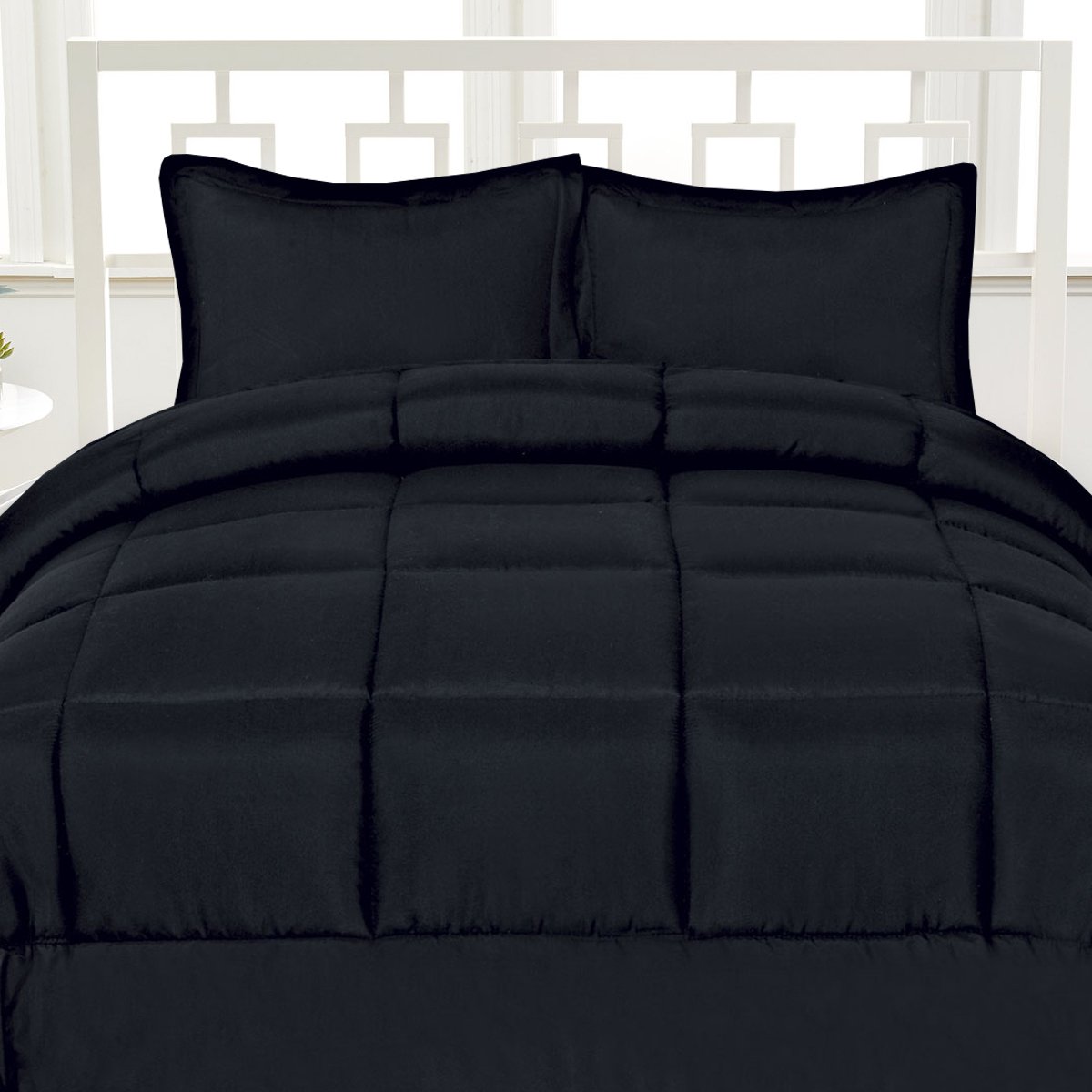 Luxurious Down Alternative Comforter - Soft Solid Box Stitch Brushed Microfiber Bedding Set for Twin Size, Black - Perfect for Cozy Bedroom, Guest Room & Dorm Comfort
