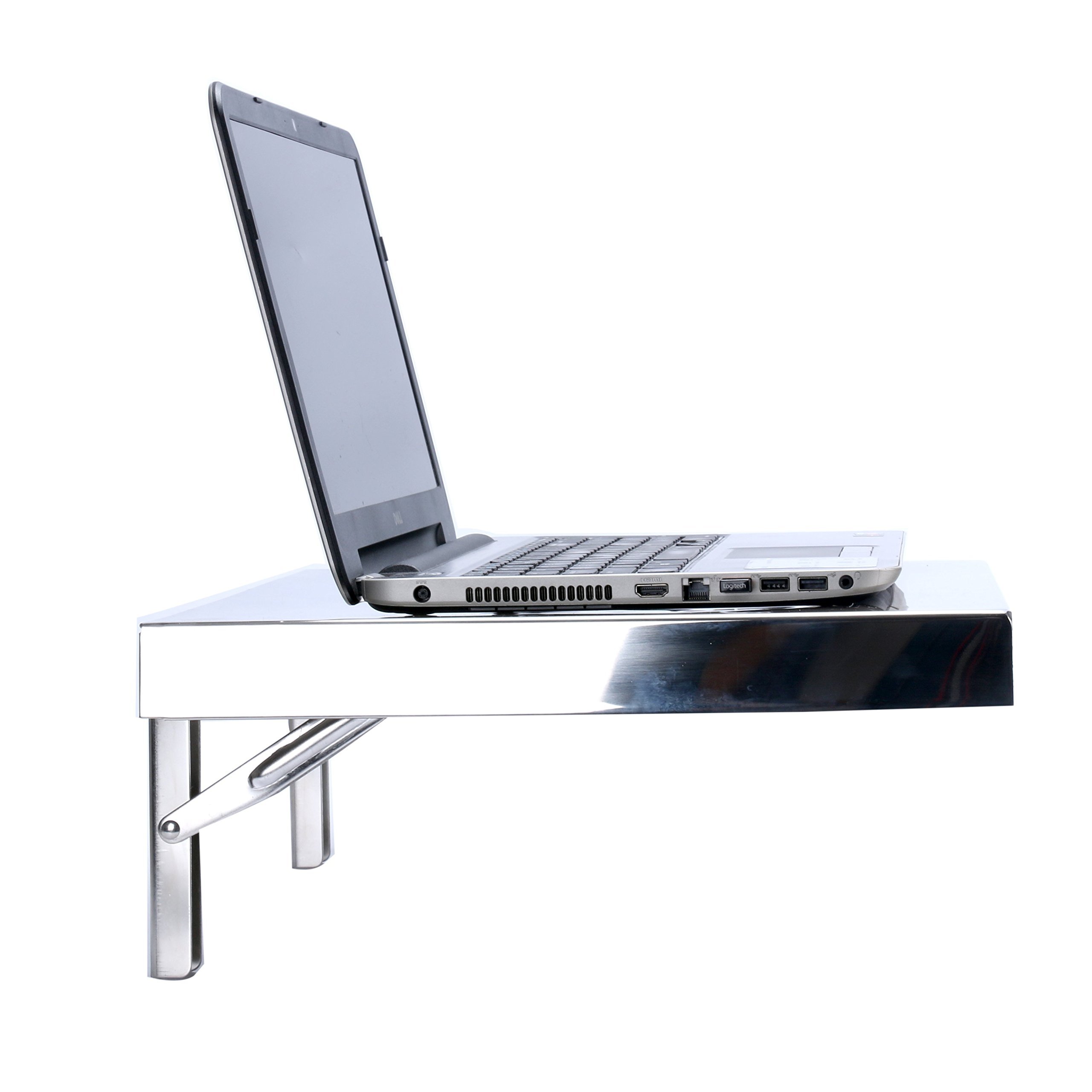 Amarine Made Stainless Steel Wall-Mount Folding Workstation - Space Saving Laptop & PC Desk for Home Office, Dorm Room & Small Spaces