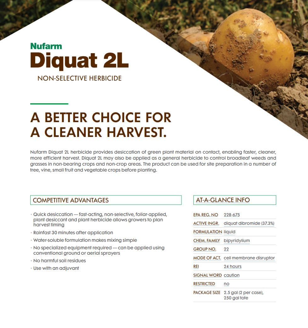 Nufarm Diquat E-Pro 2L Herbicide (1 Gallon) - Fast-Acting Weed Killer for Agricultural, Industrial & Aquatic Vegetation Control | Ideal for Farm, Pond & Landscape Management
