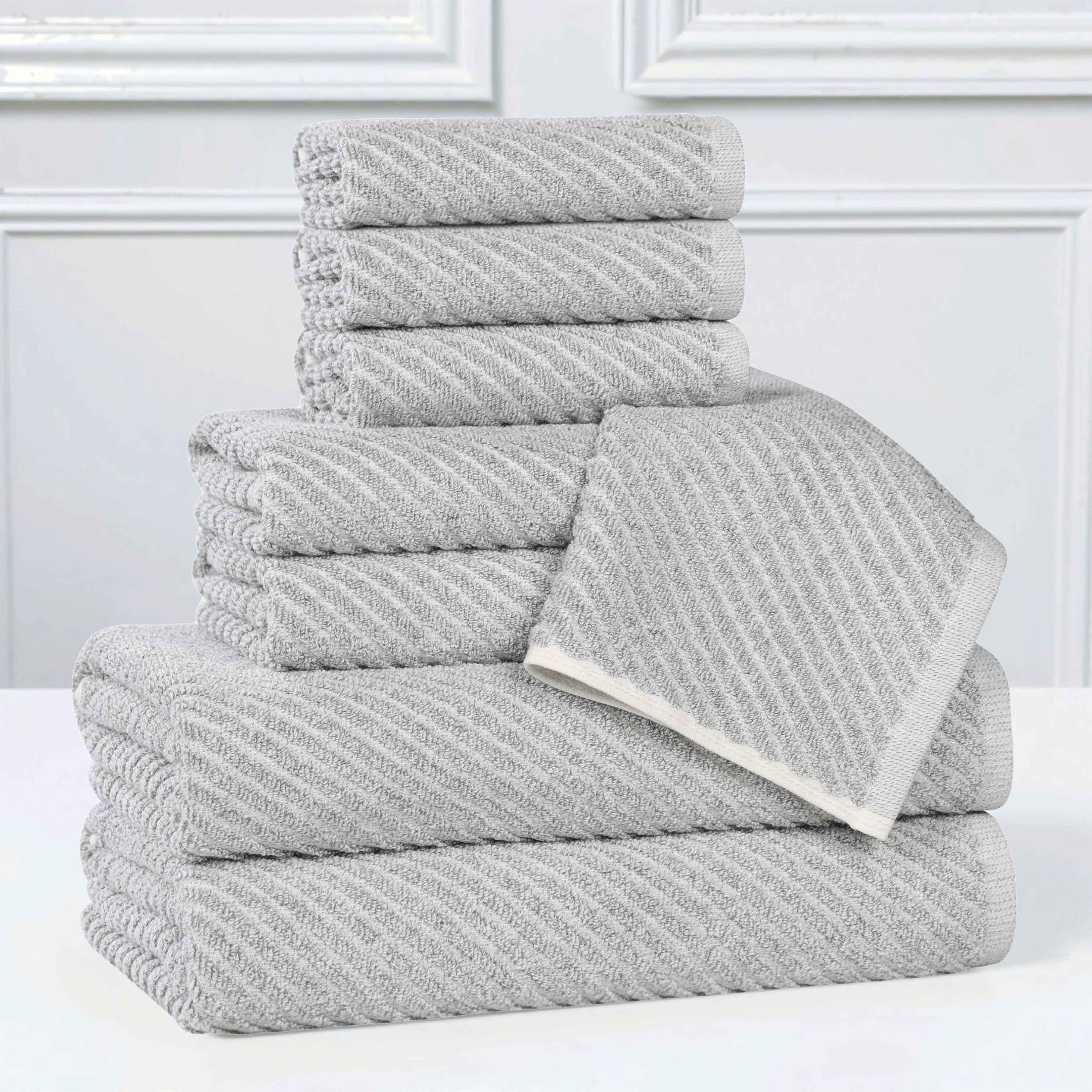 Amelia 8-Piece Cotton Blend Towel Set - Medium Weight Diagonal Stripes for Bathroom, Spa & Guest Use