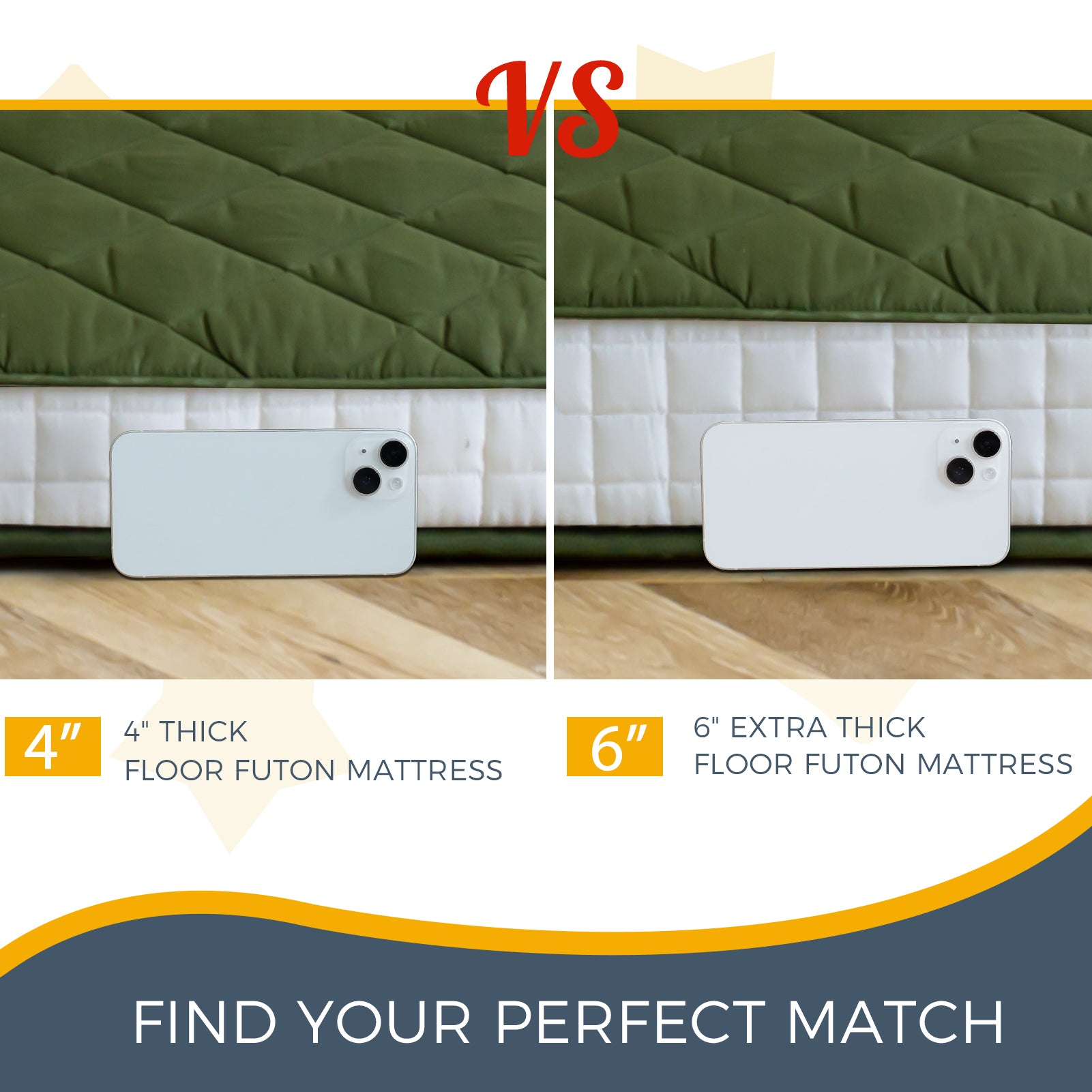 MAXYOYO 6-Inch Extra Thick Floor Futon Mattress with Diamond Quilting - Green - Comfortable Guest Bed, Floor Cushion for Living Room, Dorm, or Camping