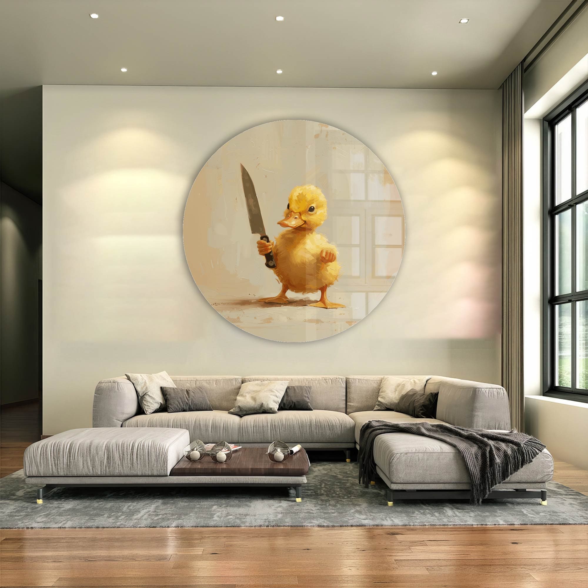 Blade Duckling Rounded Glass Wall Art - Modern Home Decor for Living Room, Bedroom & Office - Shatterproof Glass Wall Hangings