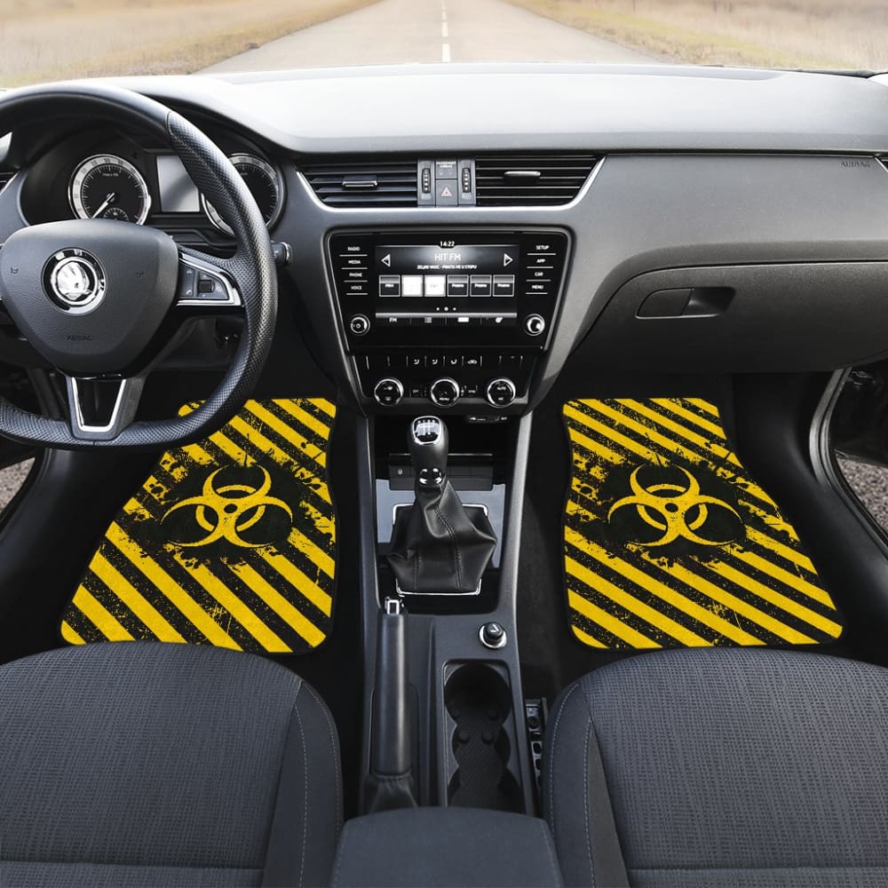 Premium Yellow Biohazard Car Floor Mats - Non-Slip, Waterproof & Durable - Perfect for Cars, Trucks & SUVs - Ideal for Safety, Cleaning & Custom Car Aesthetics