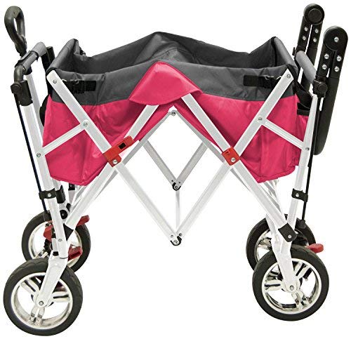 **Pink Collapsible Folding Garden Wagon for Kids - Adjustable Handle, Removable Canopy & Seat Belts - Perfect for Beach, Park, Camping & Outdoor Adventures**