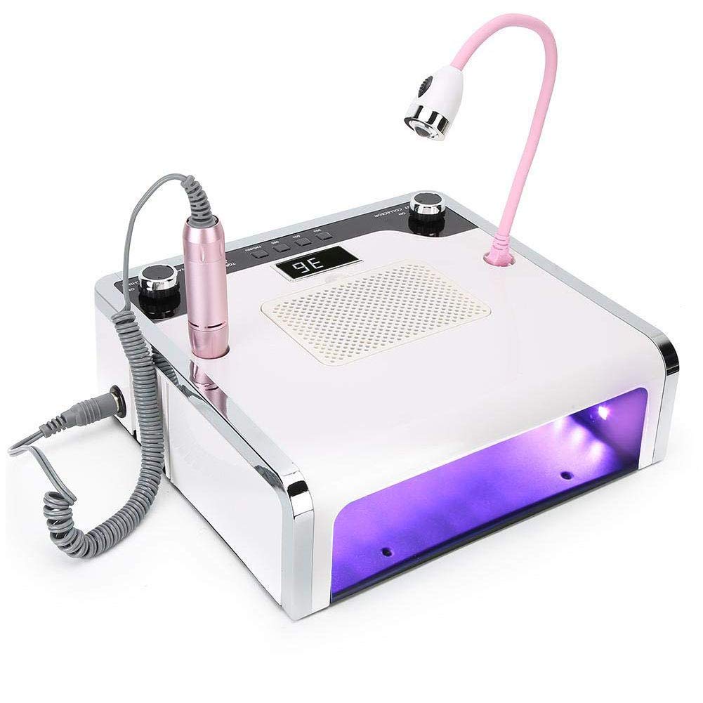 DDTP 6-in-1 Multifunctional Electric Nail Drill Machine with 18W UV LED Dryer Lamp - Professional Manicure & Pedicure Art Tool Kit (Black/White) for Home Salon, Nail Art Design & DIY Beauty Care