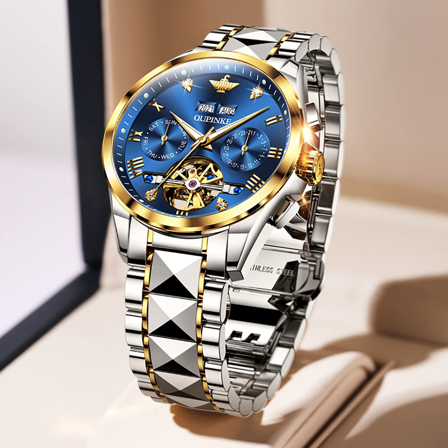 Men's Tungsten Steel Automatic Waterproof Wrist Watch - Durable Luxury Timepiece for Business, Casual & Outdoor Activities
