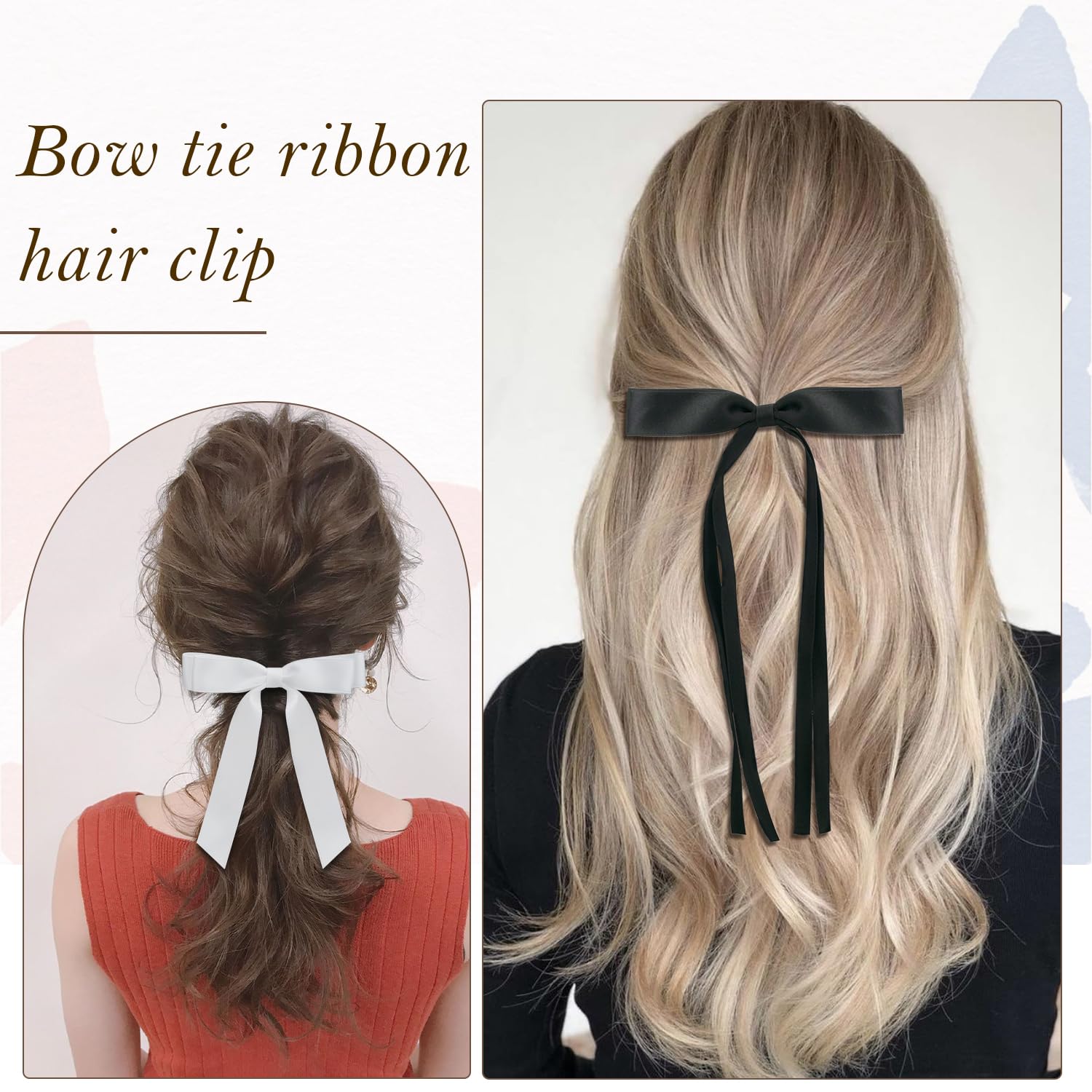 6 PCS Cute Hair Bows for Women & Girls - Tassel Ribbon Bowknot Hair Clips in Black & White - Perfect Hair Accessories for Parties, Weddings & Daily Wear
