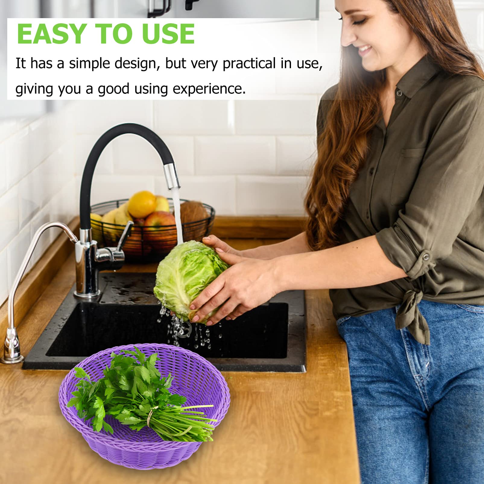 BESPORTBLE Purple Plastic Bread Basket - Round Woven Storage Basket for Kitchen, Toys, Fruits | Rattan Bread Box & Home Decor Organizer | Perfect for Dining, Picnics & Pantry Organization