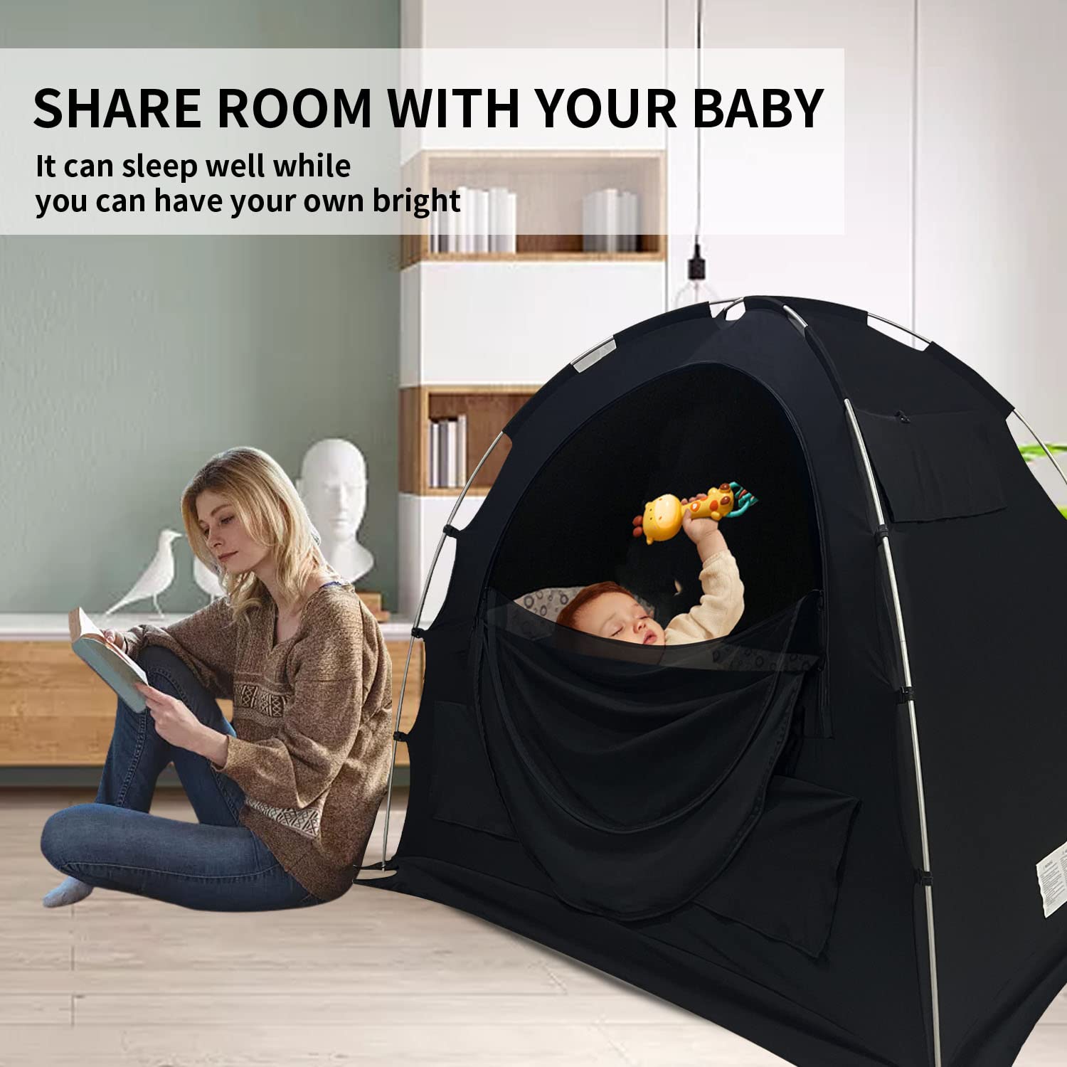 Jonnick Blackout Crib Cover for Pack N Play - Breathable Travel Crib Canopy with Stretchy Netting - Perfect for Baby Sleep Pod, Nursery Blackout Tent & Portable Infant Bed Cover (Ideal for Travel, Daytime Naps & Light Control)