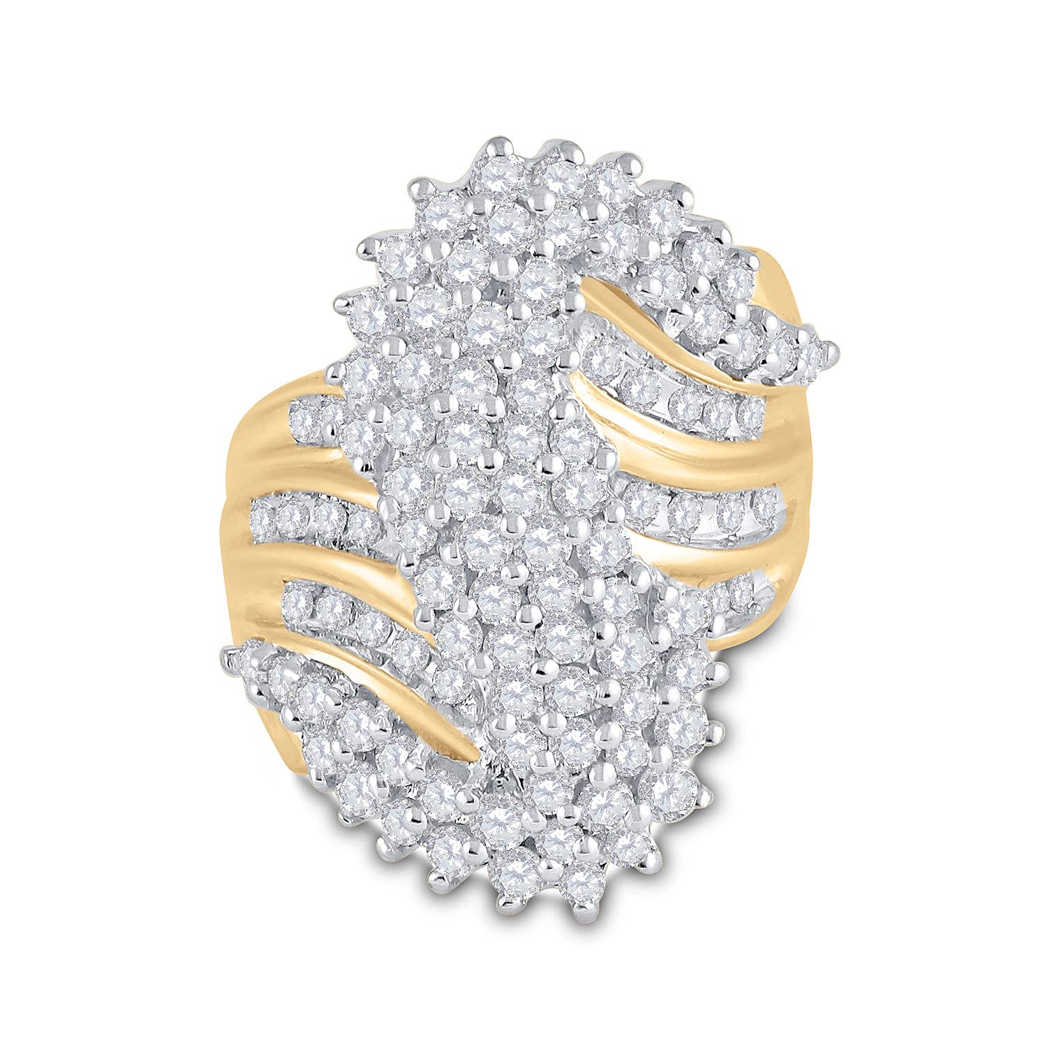 10K Yellow Gold Women's Round Diamond Cluster Ring - 2 CTTW, Elegant & Timeless Jewelry for Engagement, Anniversary, or Special Occasion Gift